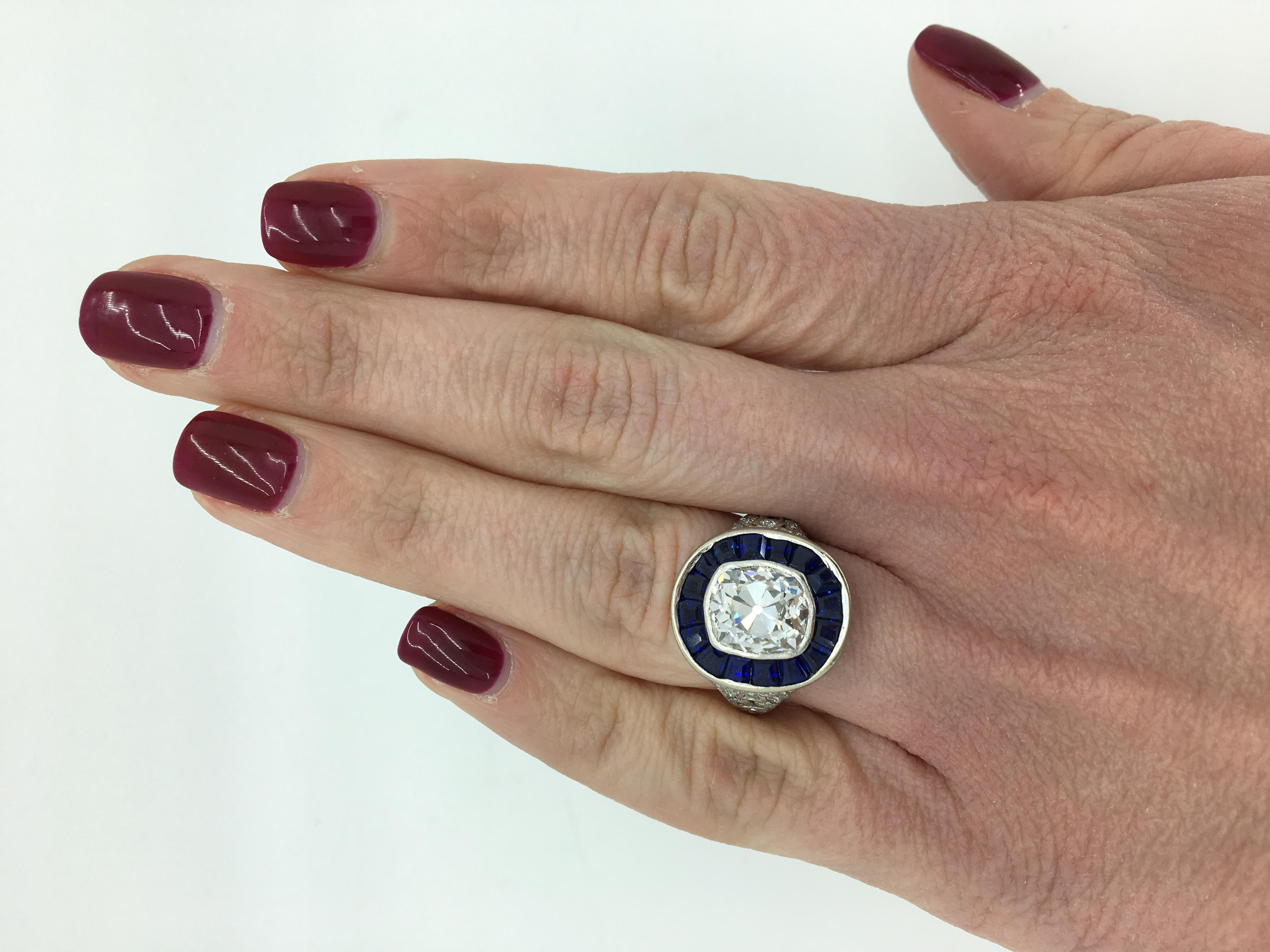 Art Deco Style Diamond and Blue Sapphire Ring in Platinum 4