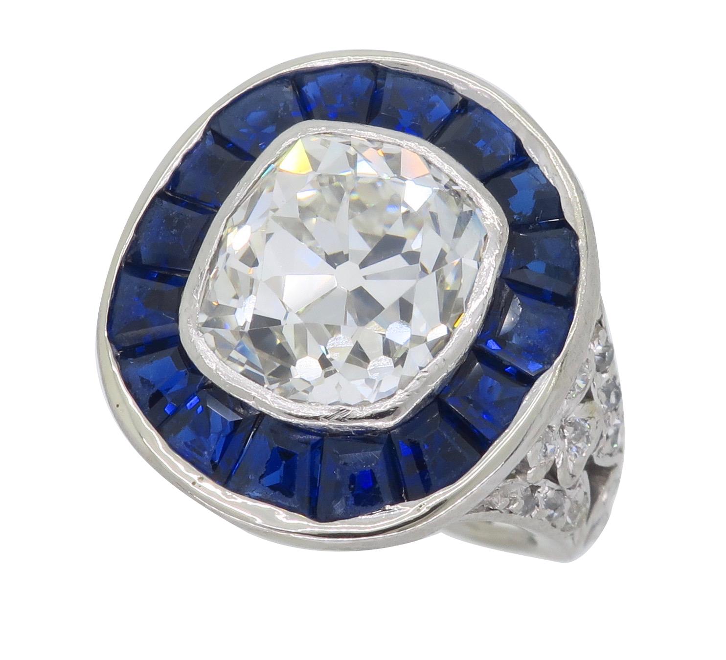 Art Deco Style Diamond and Blue Sapphire Ring in Platinum 2