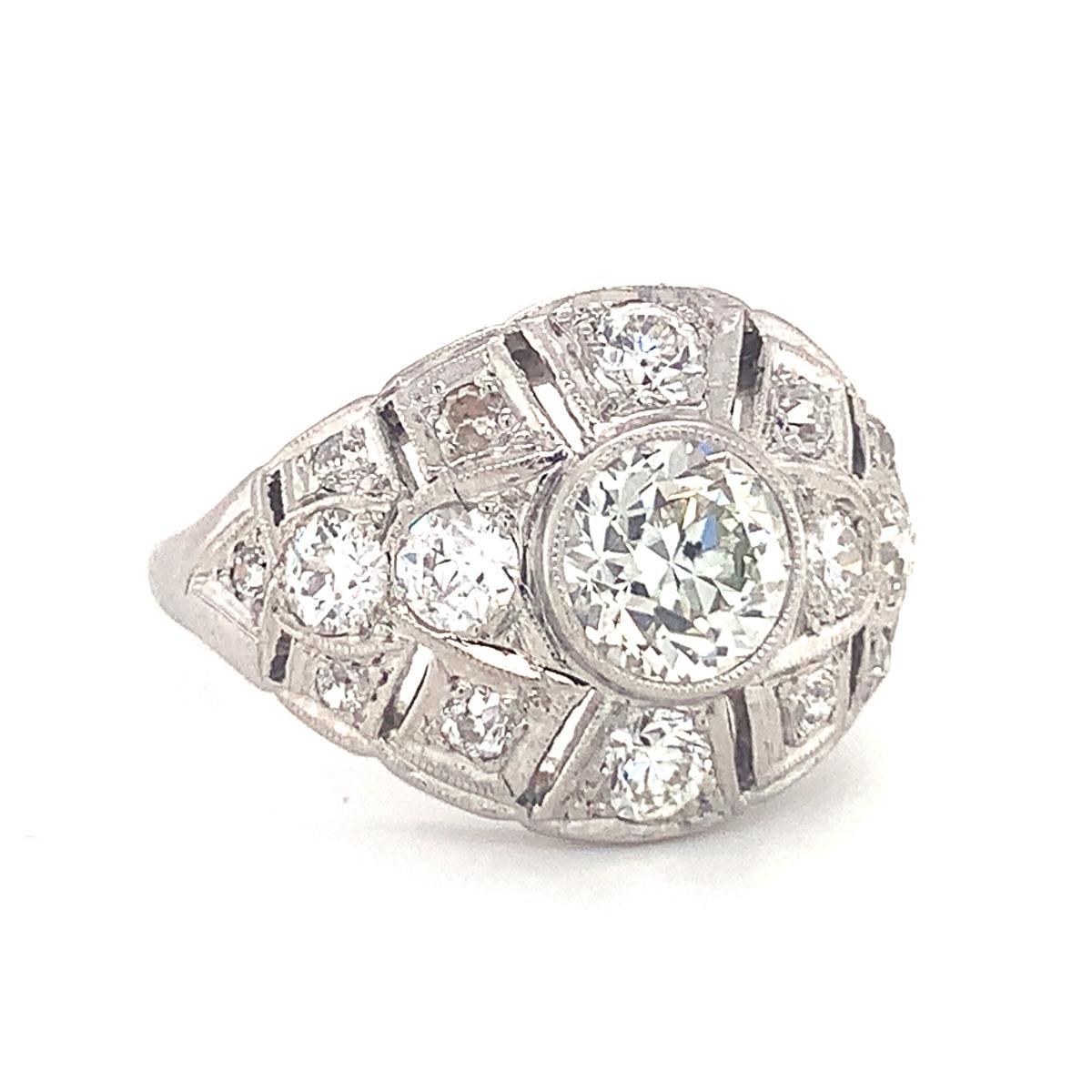 Women's Art Deco Diamond Bombe Platinum Ring, circa 1920s For Sale