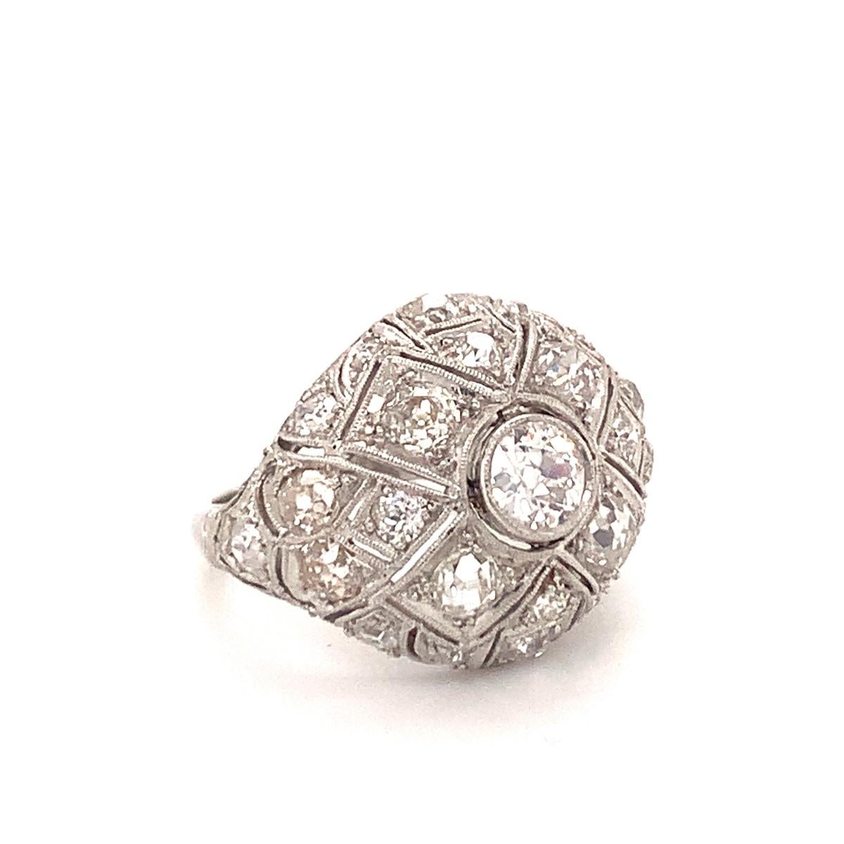 Art Deco Diamond Bombe Platinum Ring, circa 1920s For Sale 1