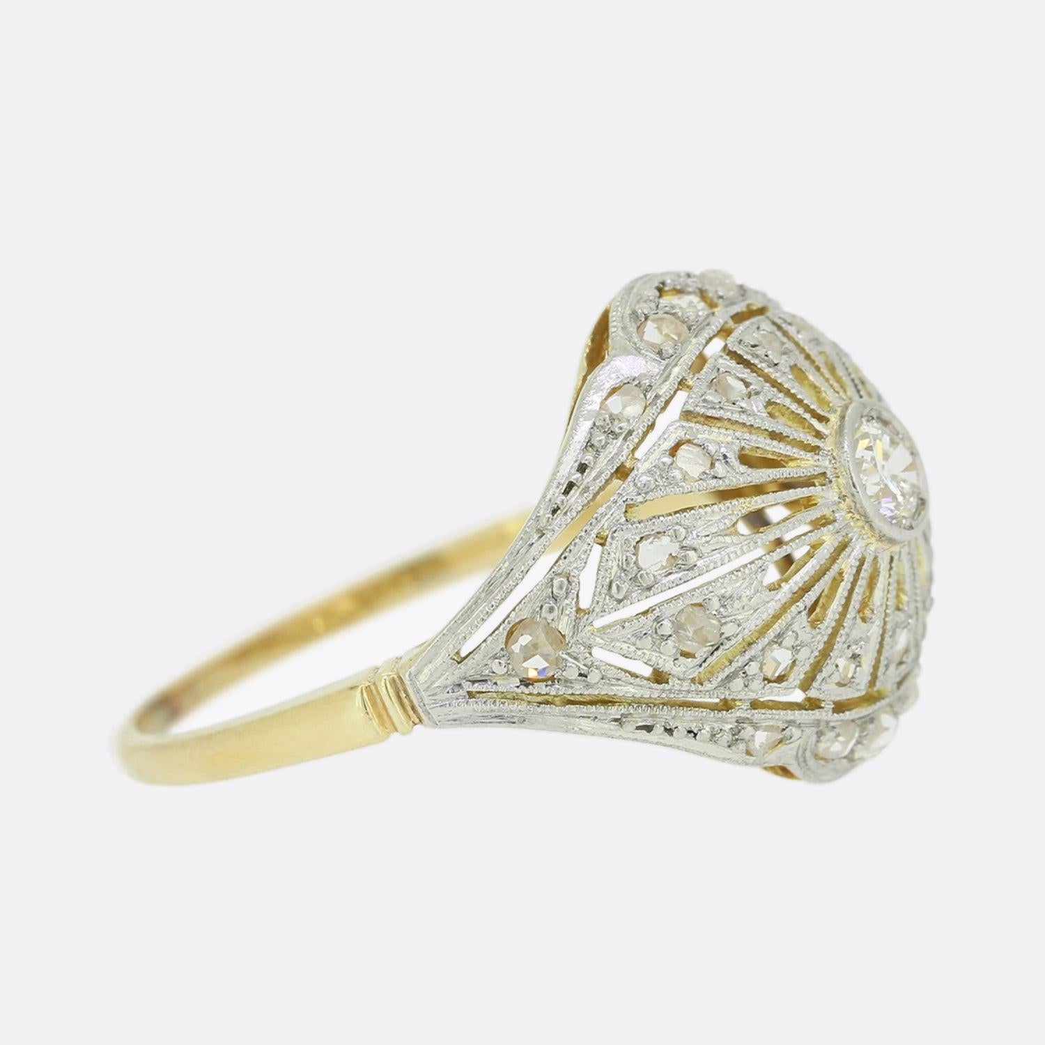 Old European Cut Art Deco Diamond Bombe Ring For Sale