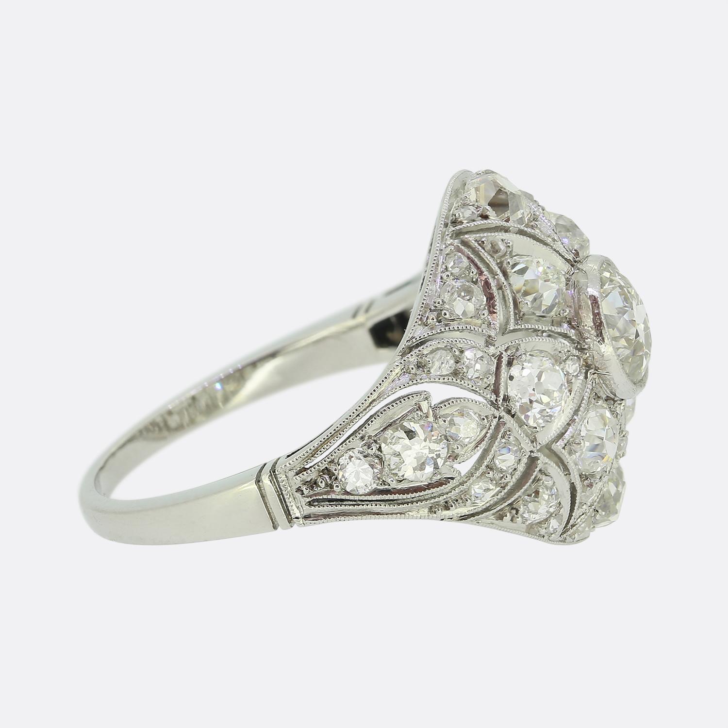 Old Mine Cut Art Deco Diamond Bombe Ring For Sale