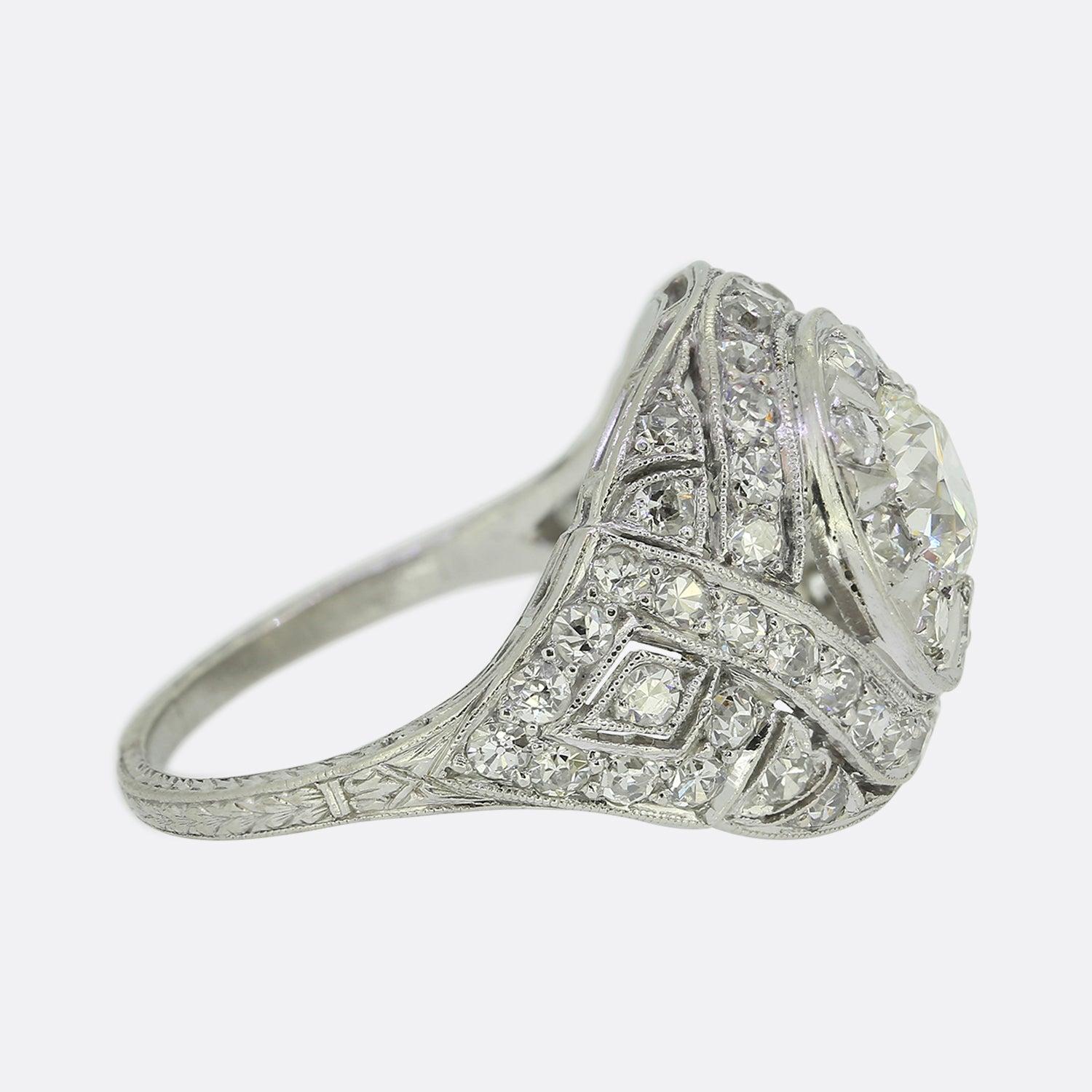 Old European Cut Art Deco Diamond Bombe Ring