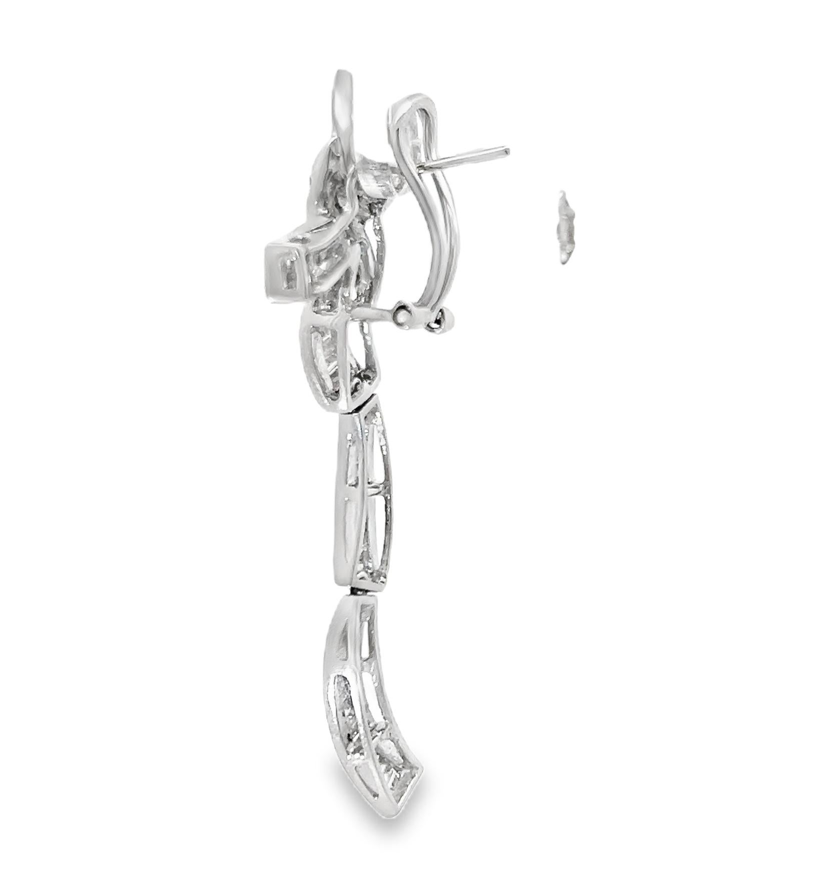 Art Deco Diamond Bow Lever-Back Drop Earrings For Sale 5