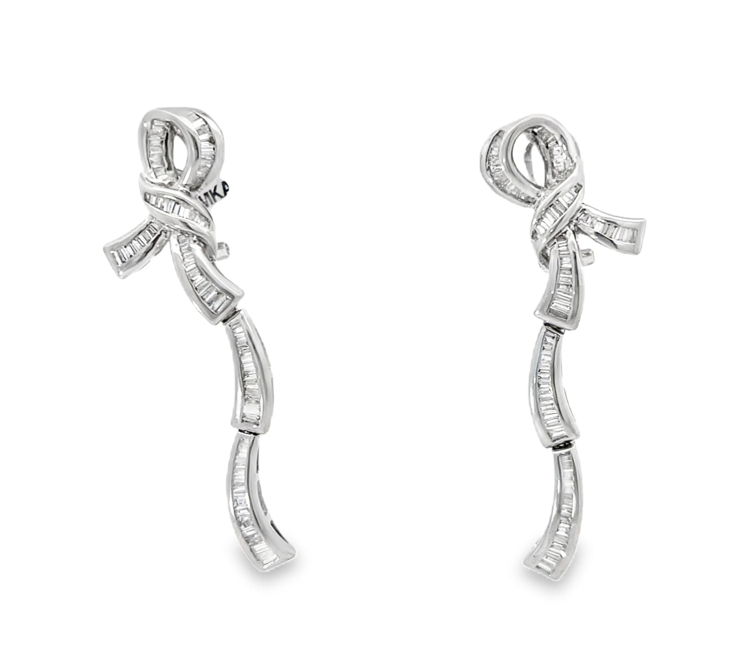 Art Deco Diamond Bow Lever-Back Drop Earrings For Sale 1