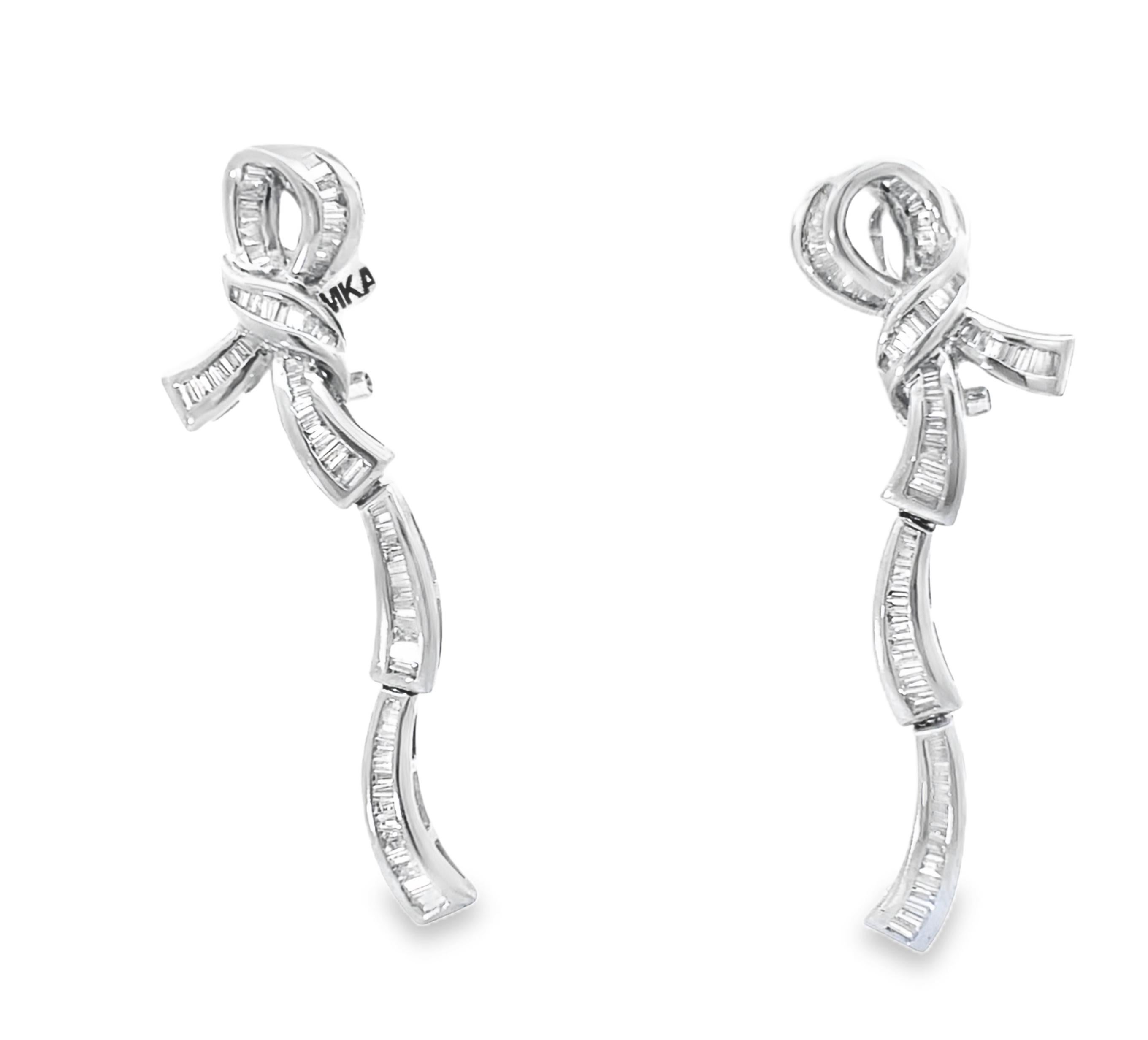 Art Deco Diamond Bow Lever-Back Drop Earrings For Sale 2