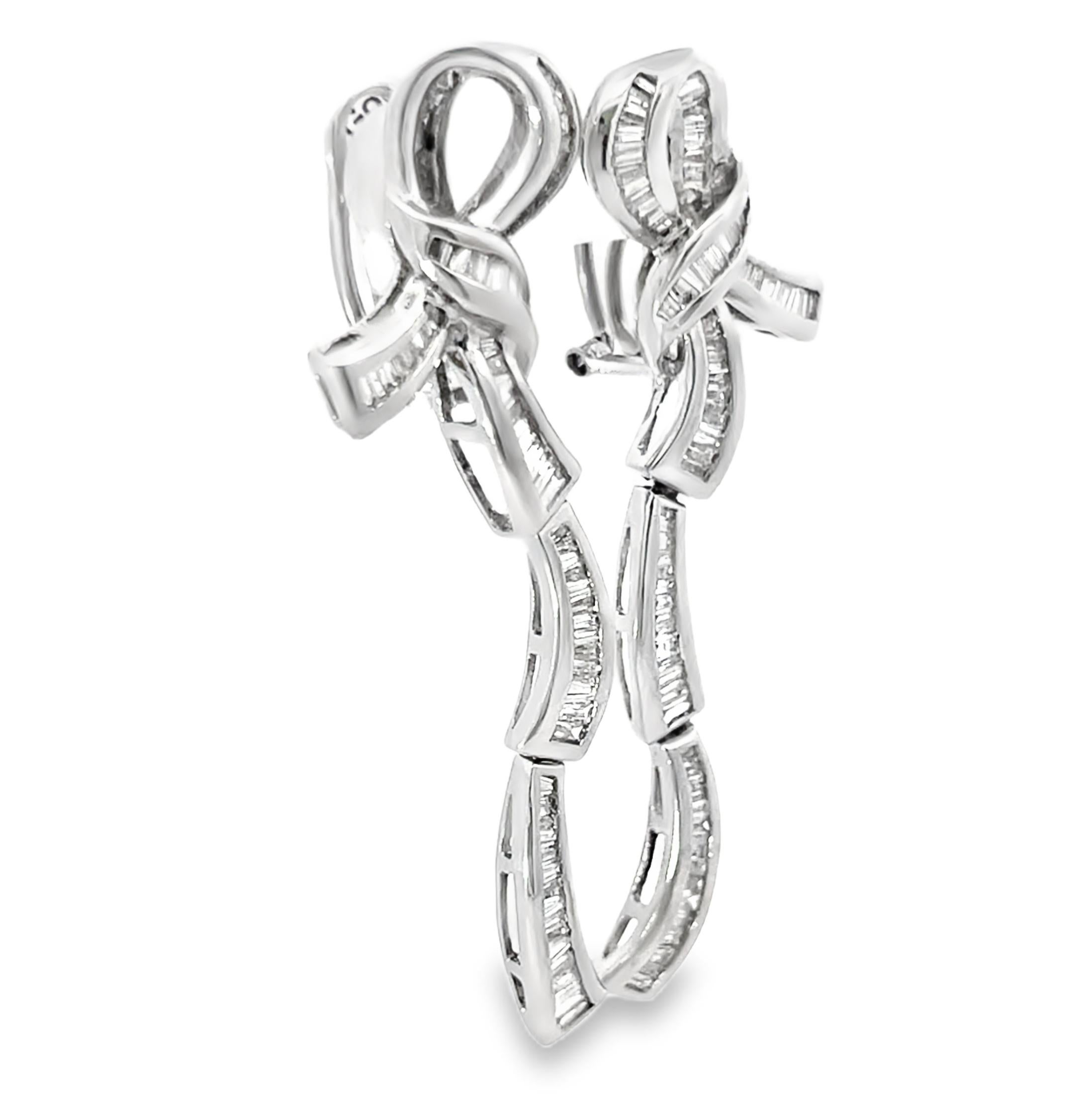 Art Deco Diamond Bow Lever-Back Drop Earrings For Sale 3