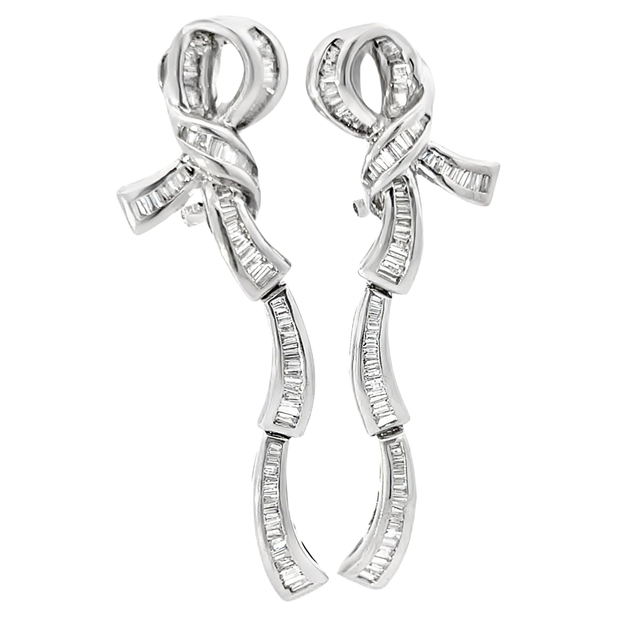 Art Deco Diamond Bow Lever-Back Drop Earrings For Sale