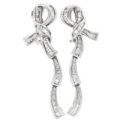 Art Deco Diamond Bow Lever-Back Drop Earrings