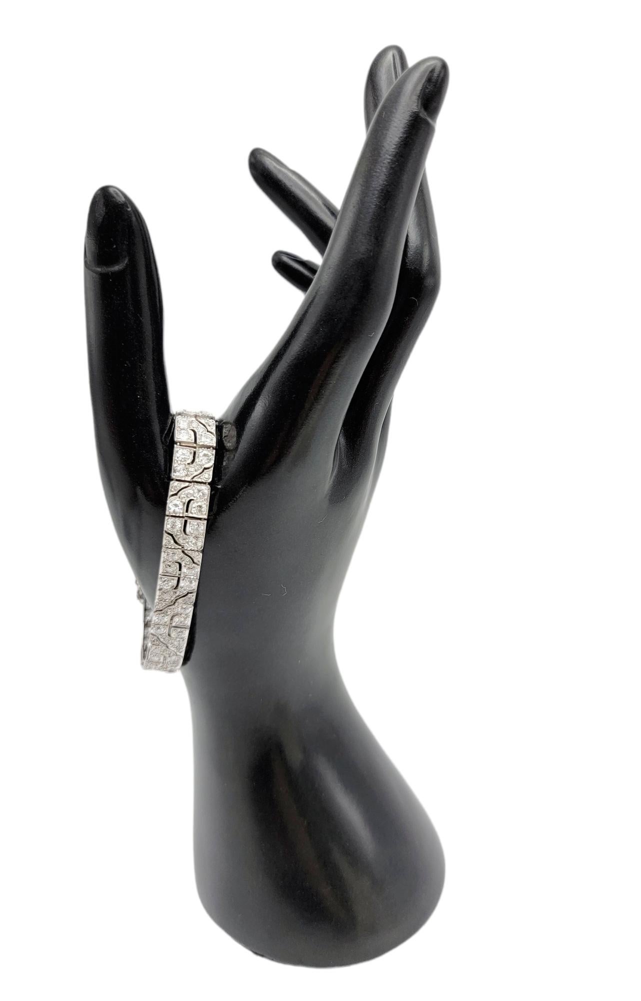 Art Deco Diamond Bracelet 8.40 Carats Old European Cut Diamonds Geometric Design 7