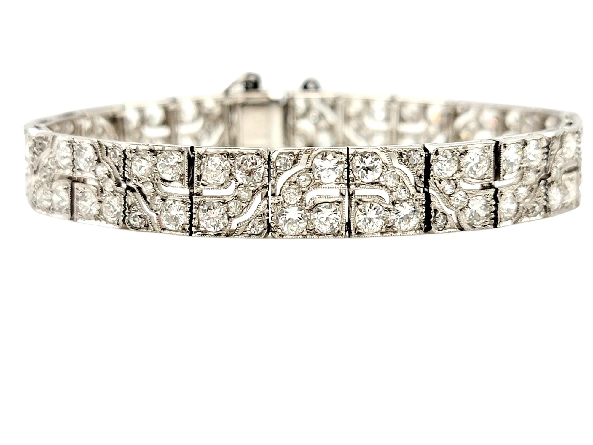 This magnificent Art Deco old European cut diamond bracelet brings vintage beauty to your modern life. 

This simply stunning bracelet features an incredible 8.40 carats total of sparkling natural diamonds, F-G-H in color, VS1-SI2 in clarity. There