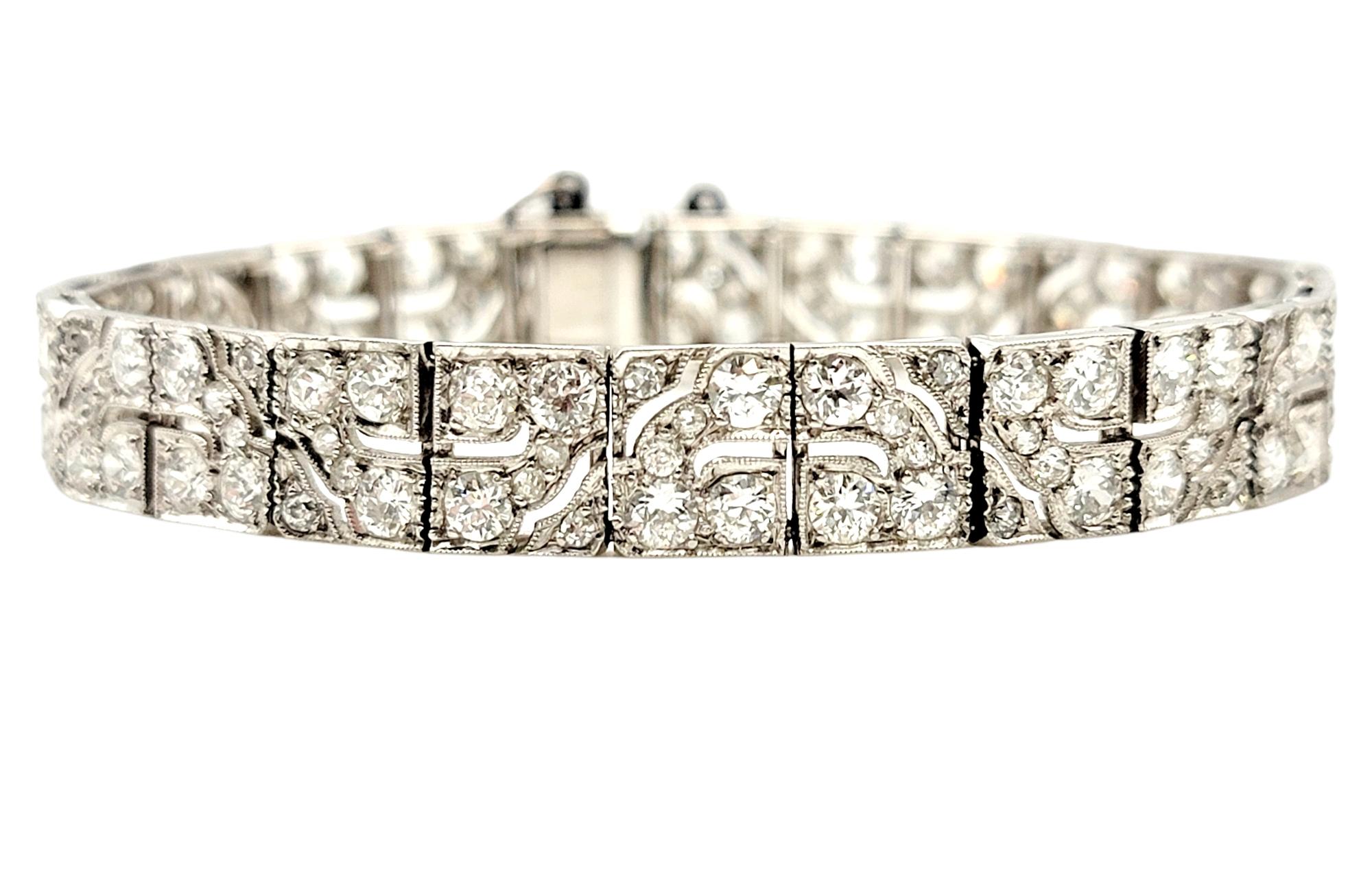 Art Deco Diamond Bracelet 8.40 Carats Old European Cut Diamonds Geometric Design In Good Condition In Scottsdale, AZ