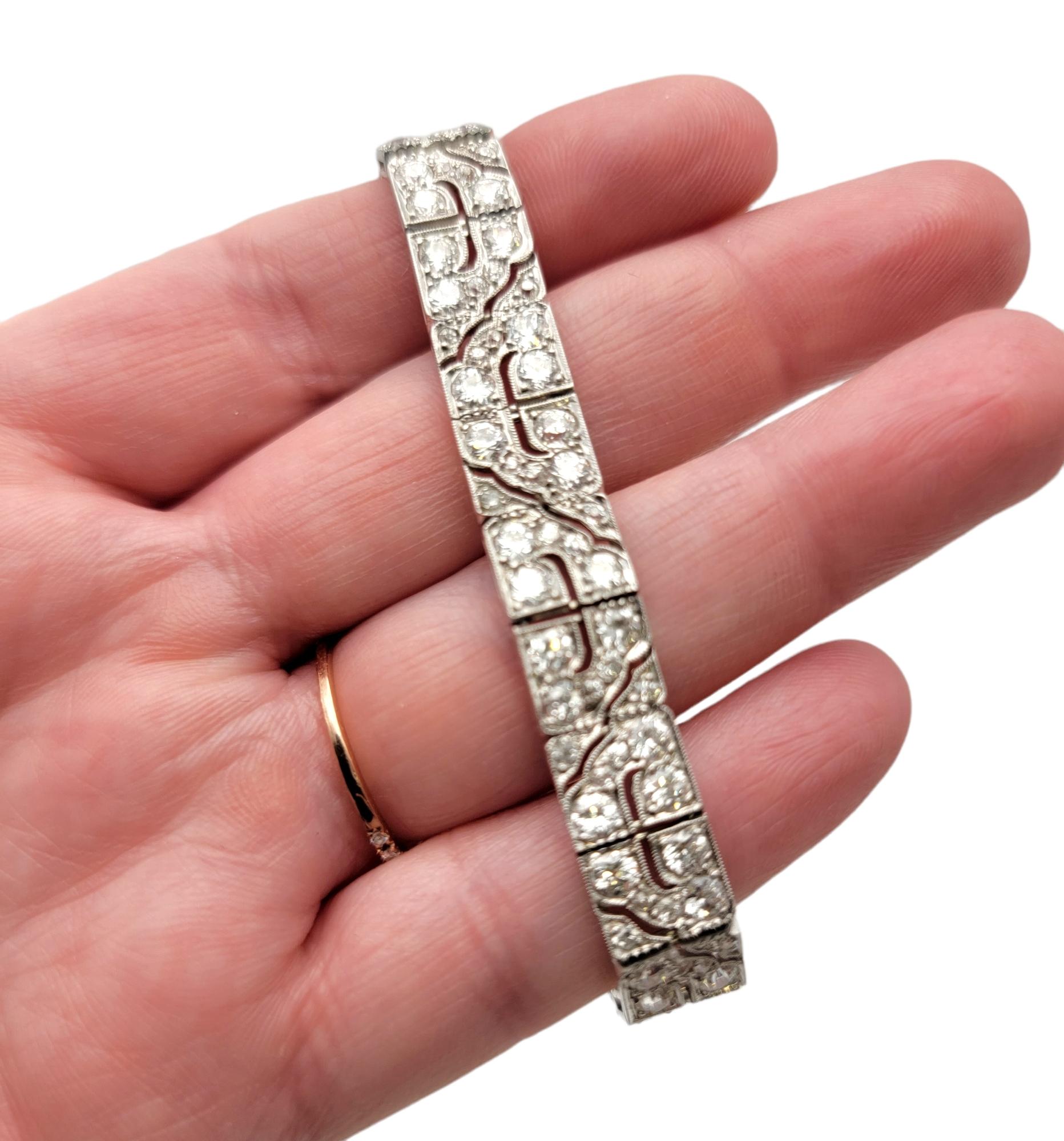 Art Deco Diamond Bracelet 8.40 Carats Old European Cut Diamonds Geometric Design 1