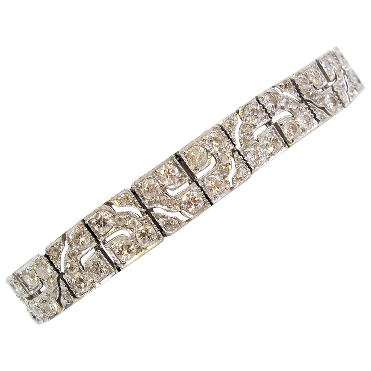 Art Deco Diamond Bracelet 8.40 Carats Old European Cut Diamonds Geometric Design 2