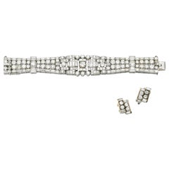 Art Deco Diamond Bracelet and Diamond Earrings, circa 1950