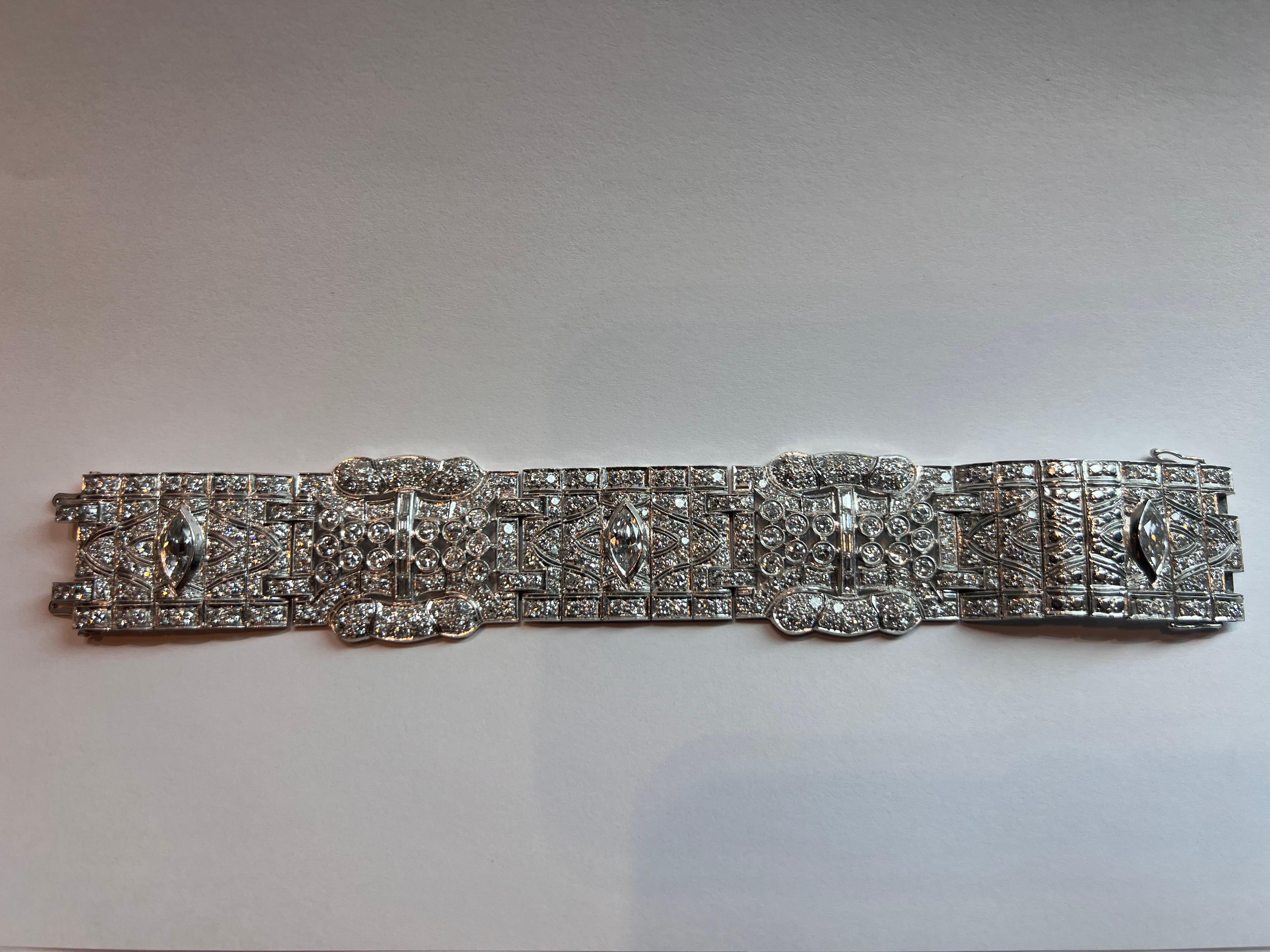 Pulsera de diamantes Art Déco Corte marquesa en venta