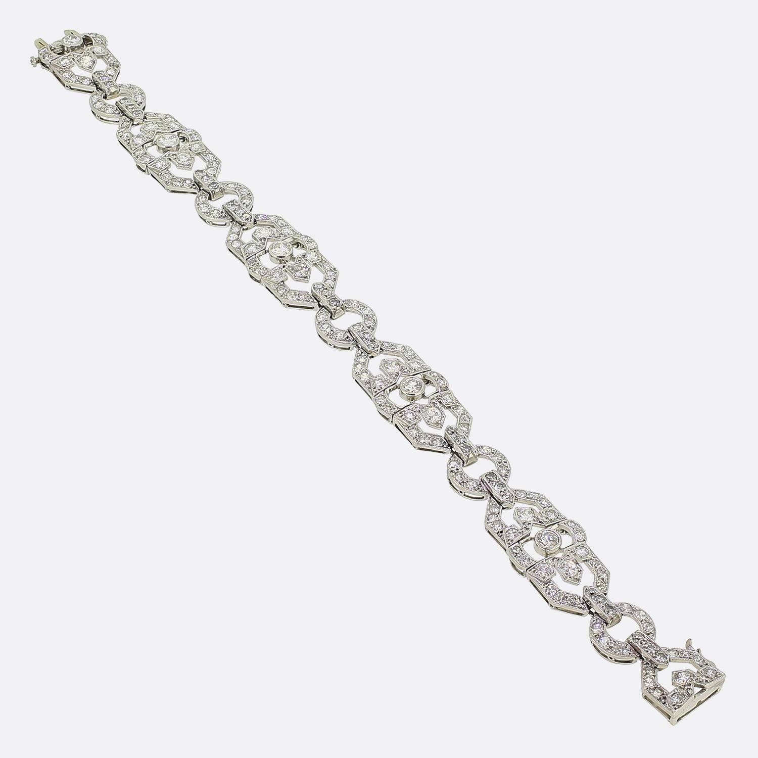 Pulsera de diamantes Art Déco Corte europeo antiguo en venta