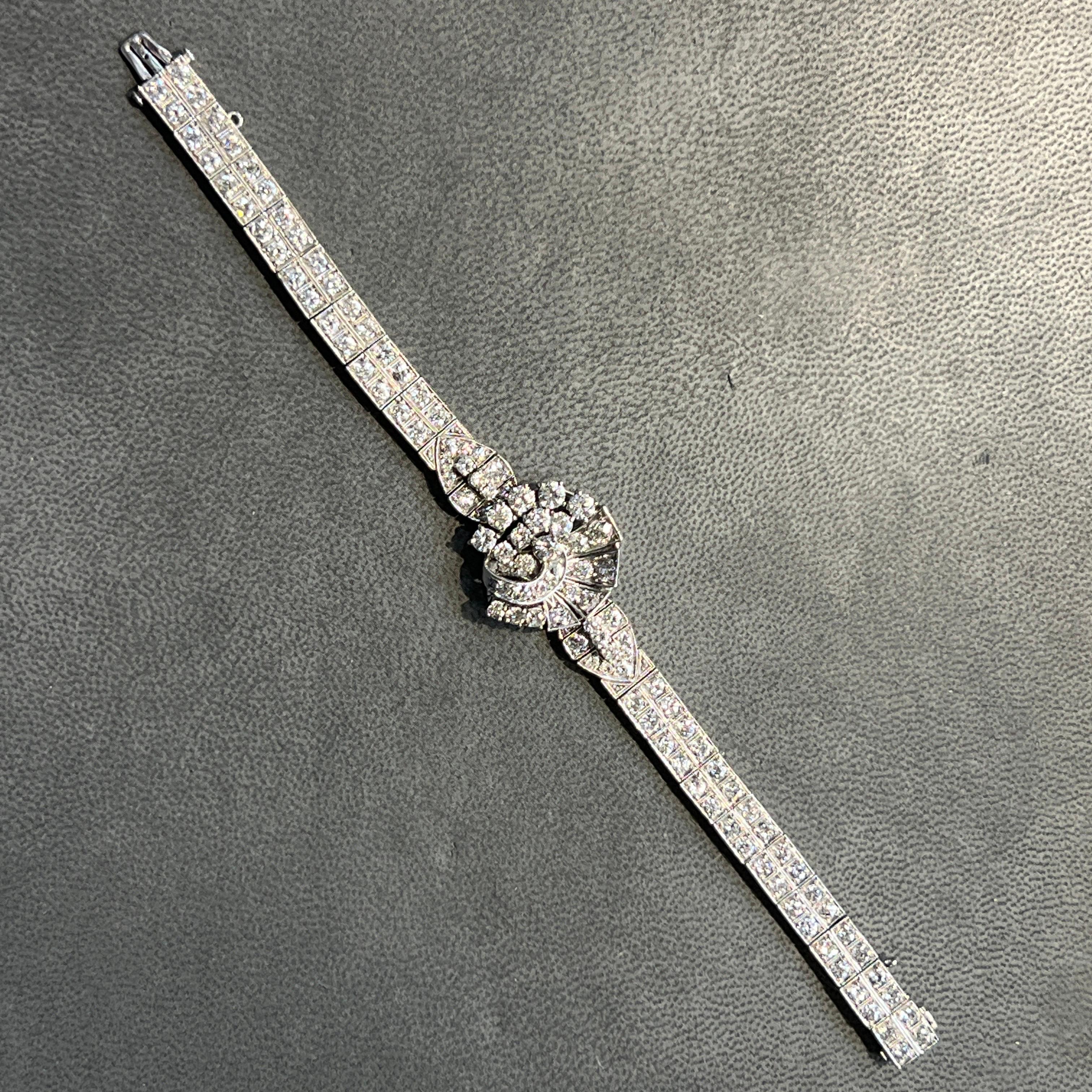 Pulsera de diamantes Art Déco Corte redondo en venta
