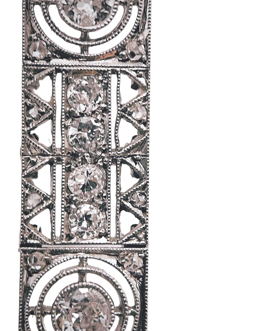 Art Deco Diamond Bracelet In Platinum, 0.8cm Width, 18.5cm Length, Circa 1920's For Sale 8