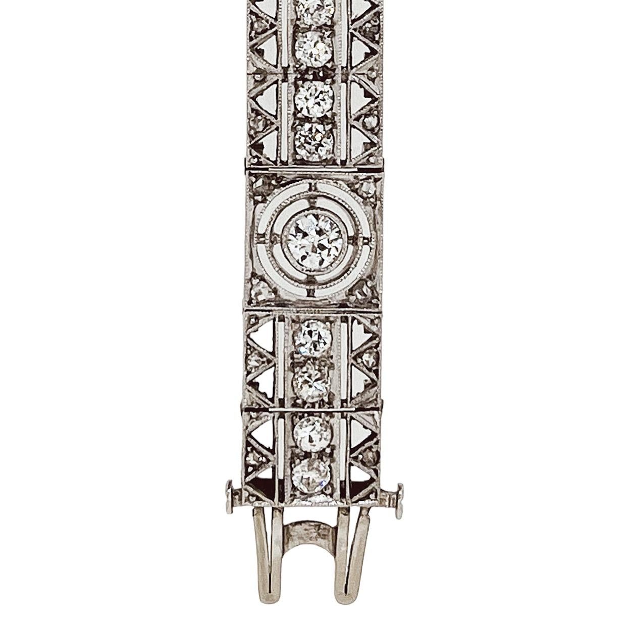 Art Deco Diamond Bracelet In Platinum, 0.8cm Width, 18.5cm Length, Circa 1920's For Sale 14