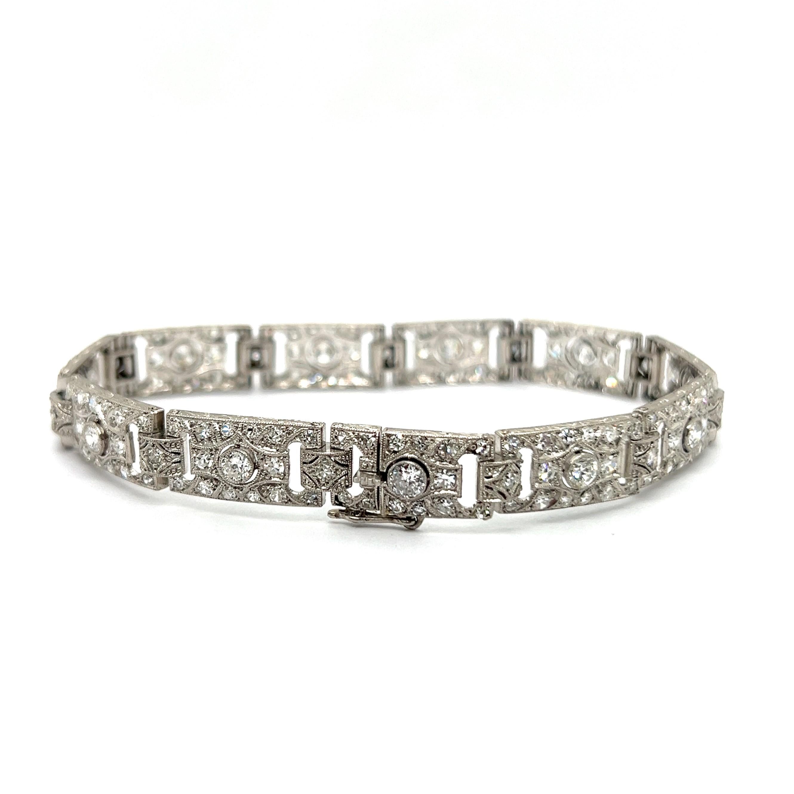 Women's or Men's Art Deco Diamond Bracelet in Platinum 950 For Sale