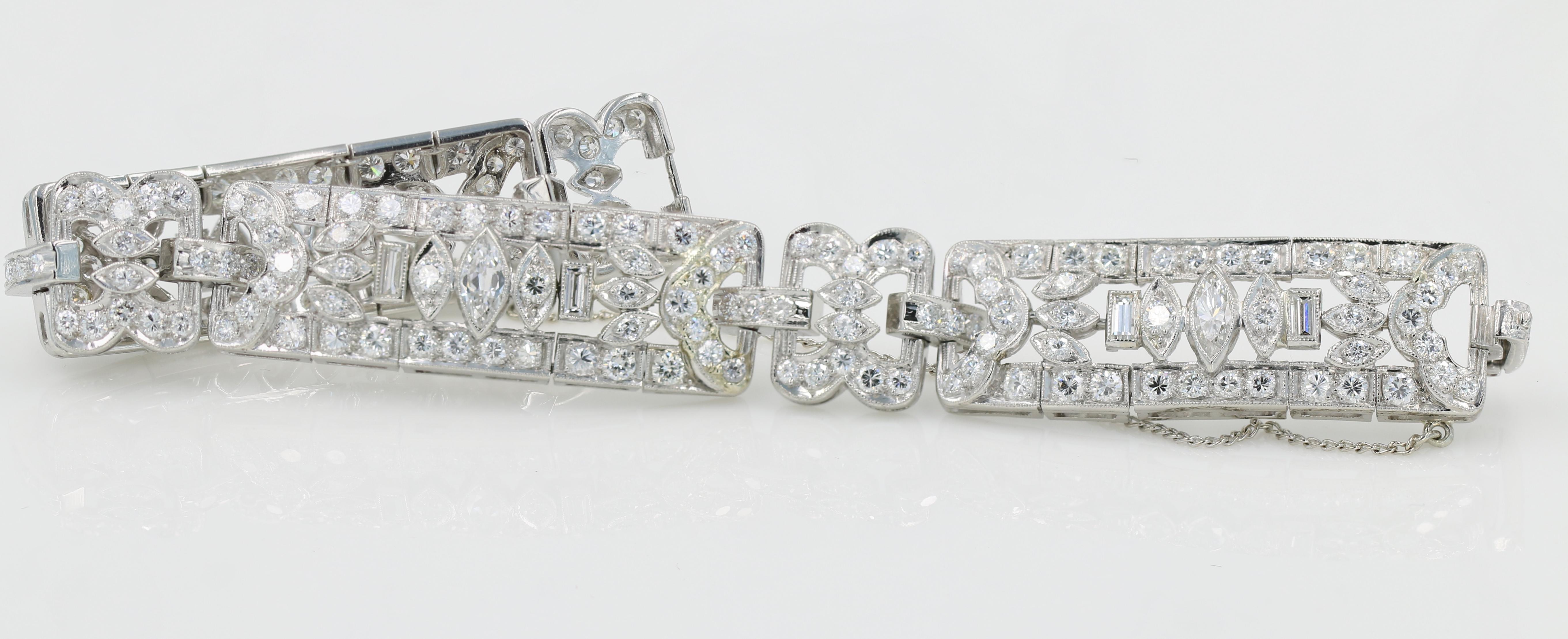 Marquise Cut Art Deco Diamond Bracelet in Platinum, Approx 8.62tw. For Sale