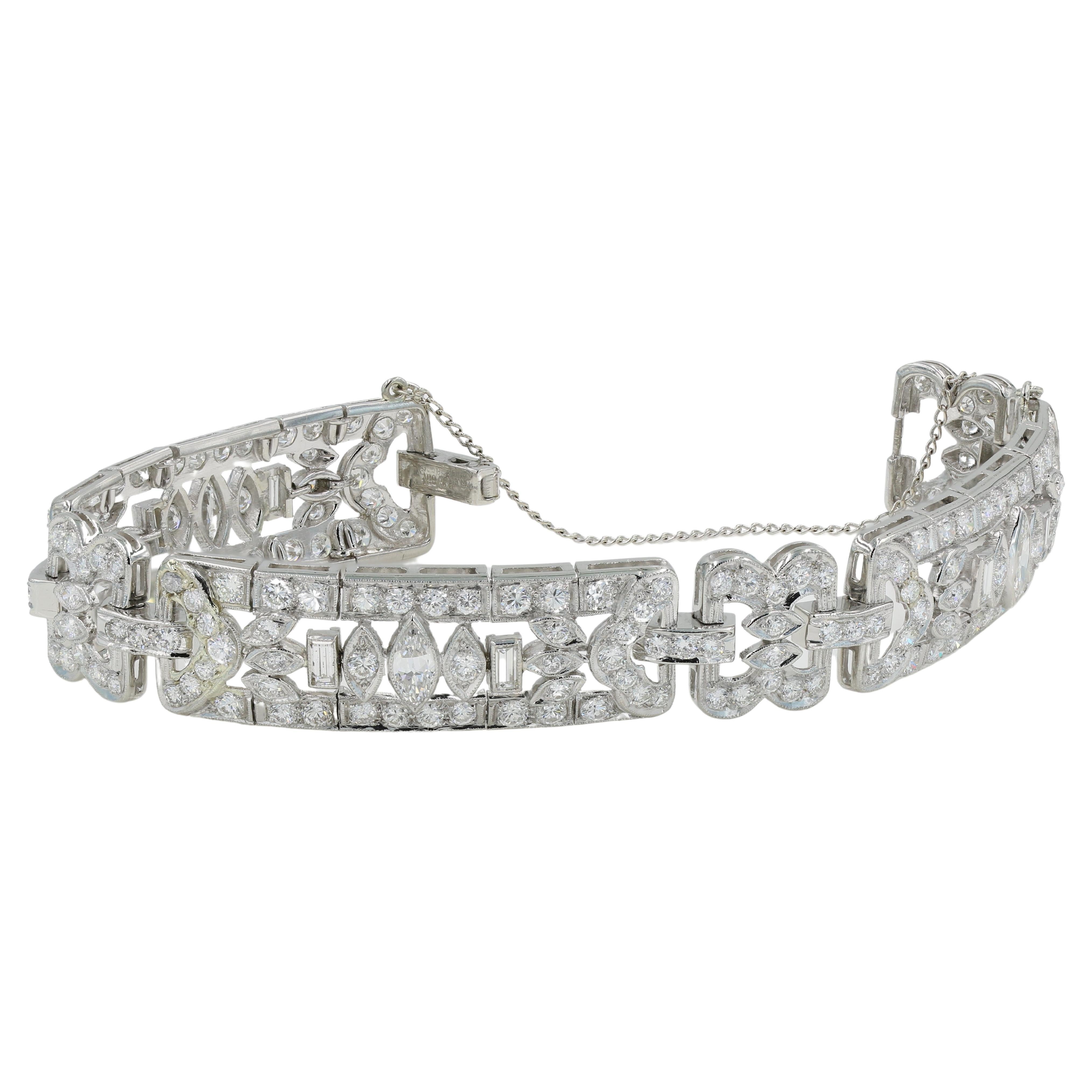 Art Deco Diamond Bracelet in Platinum, Approx 8.62tw. For Sale
