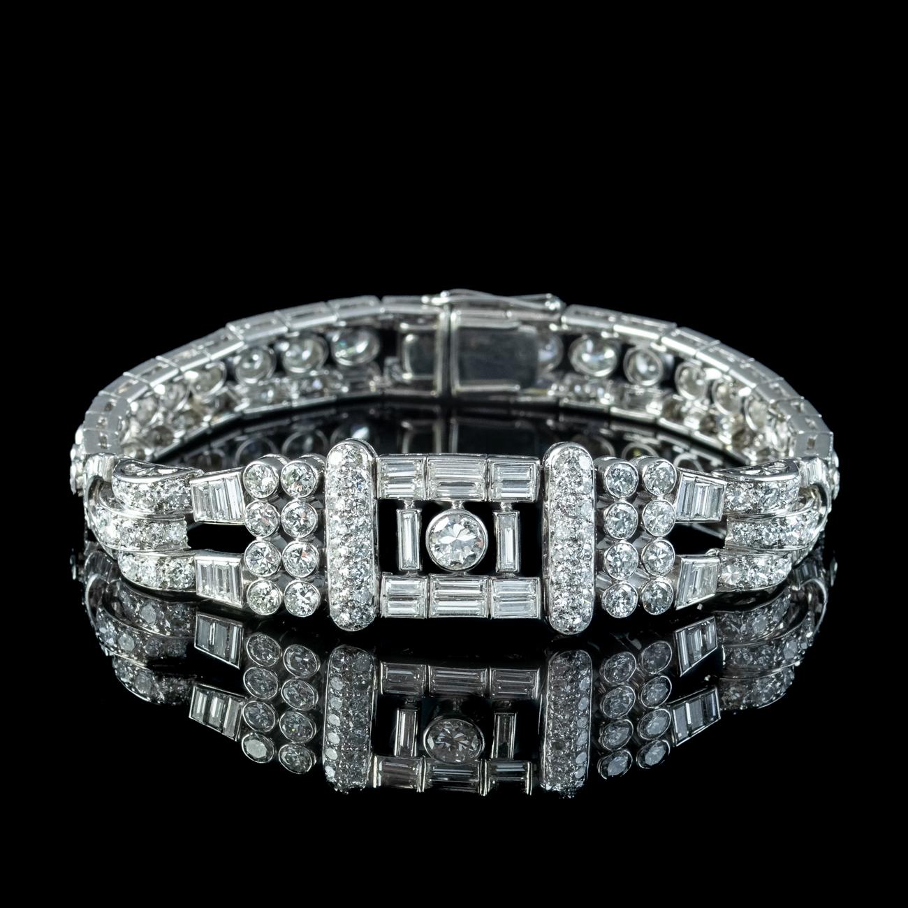 Brilliant Cut Art Deco Diamond Bracelet Platinum 15 Carat Diamond For Sale