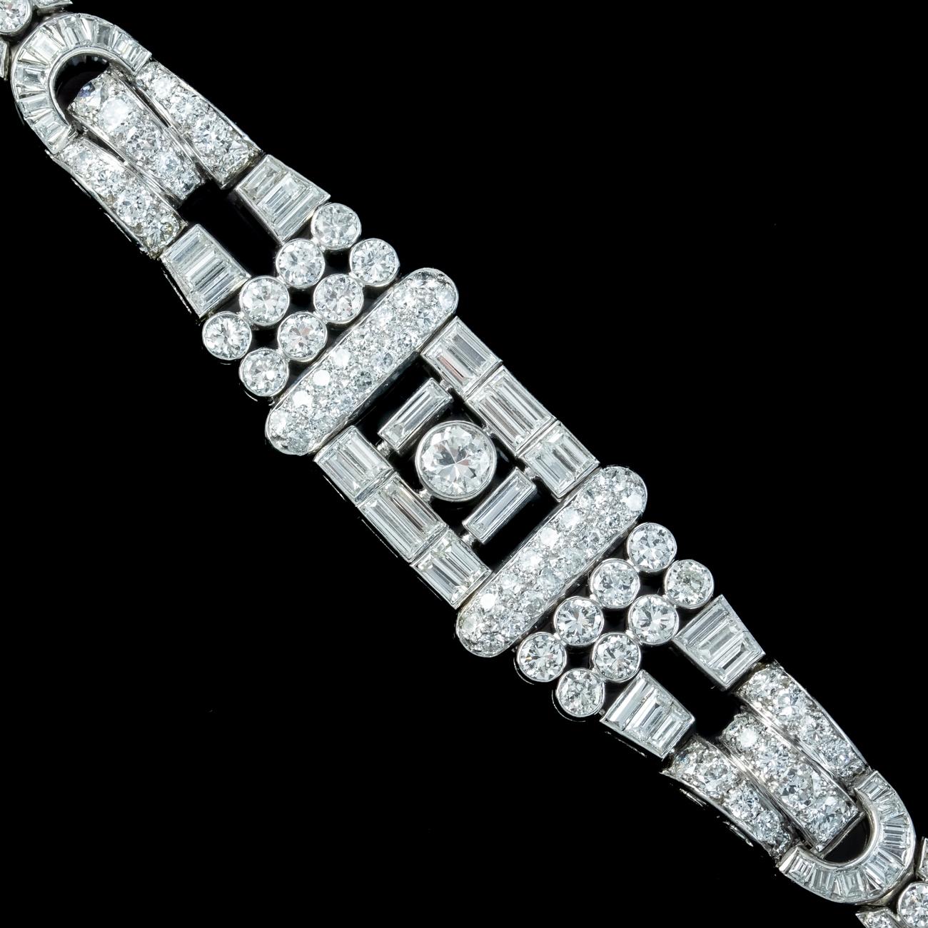 Women's Art Deco Diamond Bracelet Platinum 15 Carat Diamond For Sale