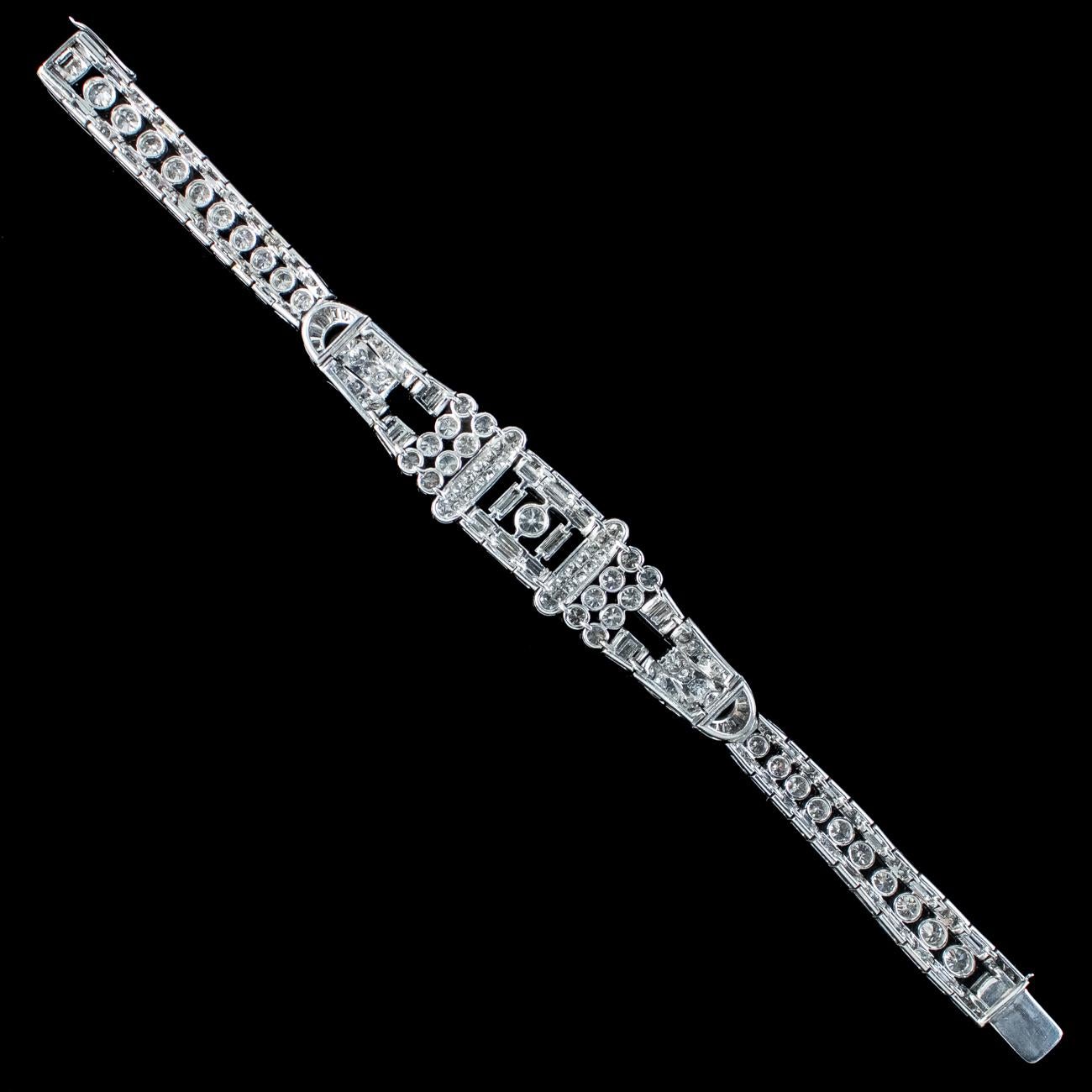 Art Deco Diamond Bracelet Platinum 15 Carat Diamond For Sale 2