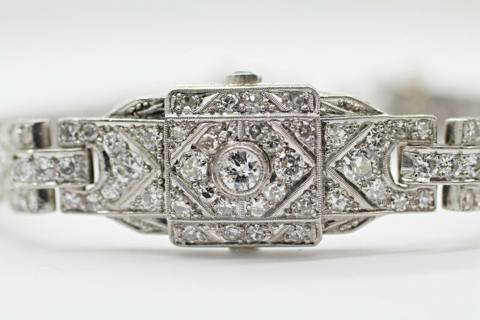  This beautiful Art-deco diamond bracelet was a watch converted to a bracelet features 151 pcs of round cut diamond in approximately 4.00 carat total weight, G color and SI2 in clarity. This bracelet crafted in 10% iridium platinum band.