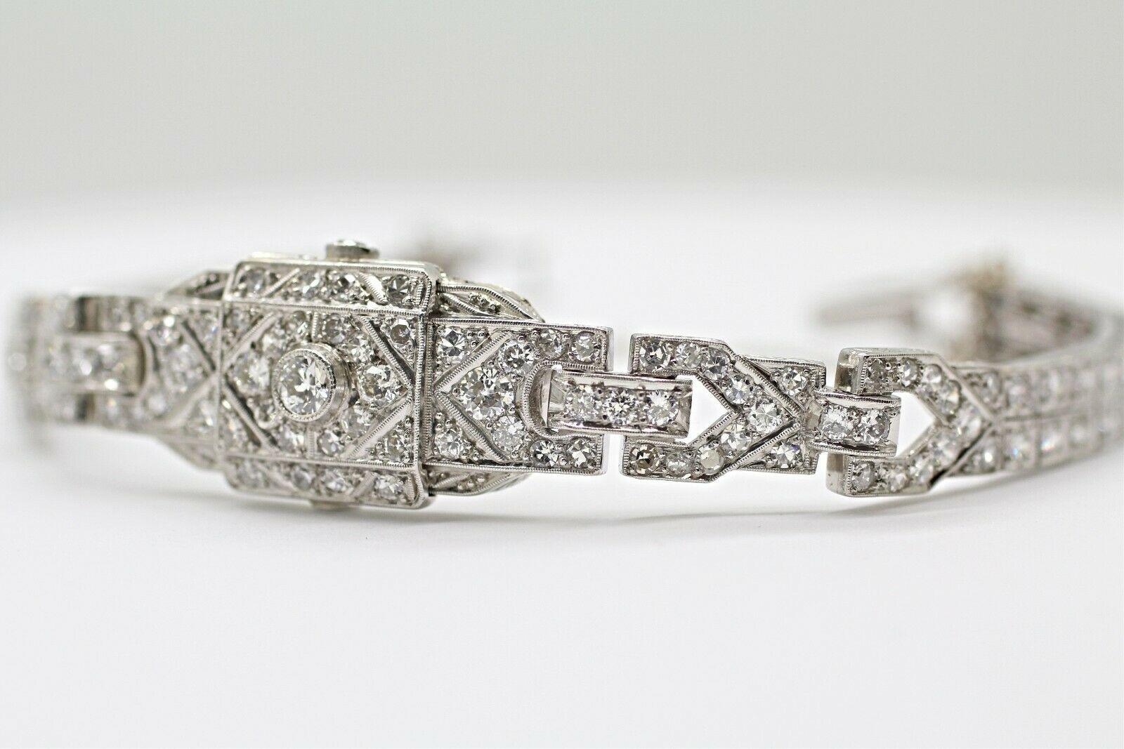 Round Cut Art Deco Diamond Bracelet Was a Watch Converted to a Bracelet