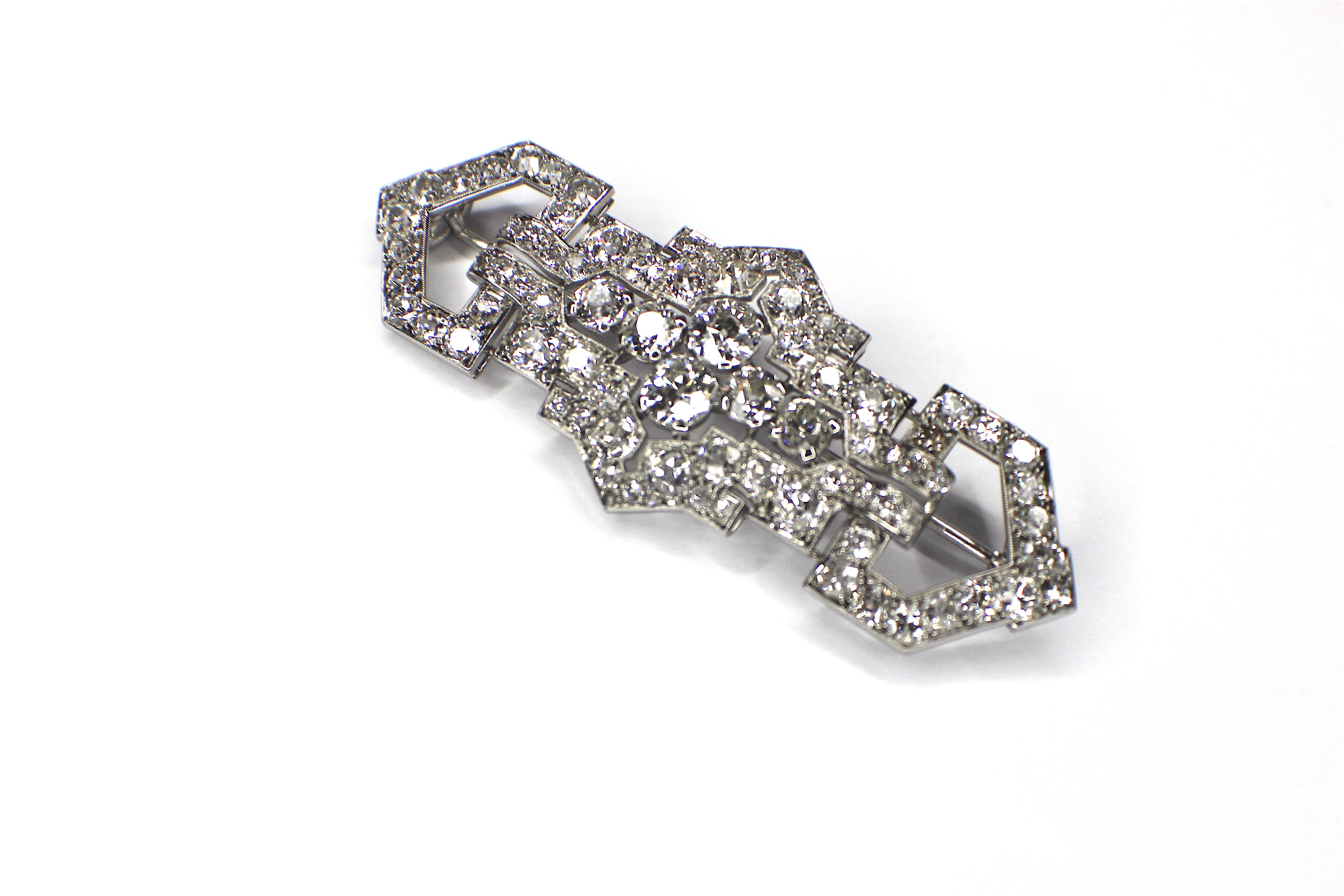Old European Cut Gemolithos, Art Deco Diamond Brooch, French, by Cartier. Circa 1928 For Sale