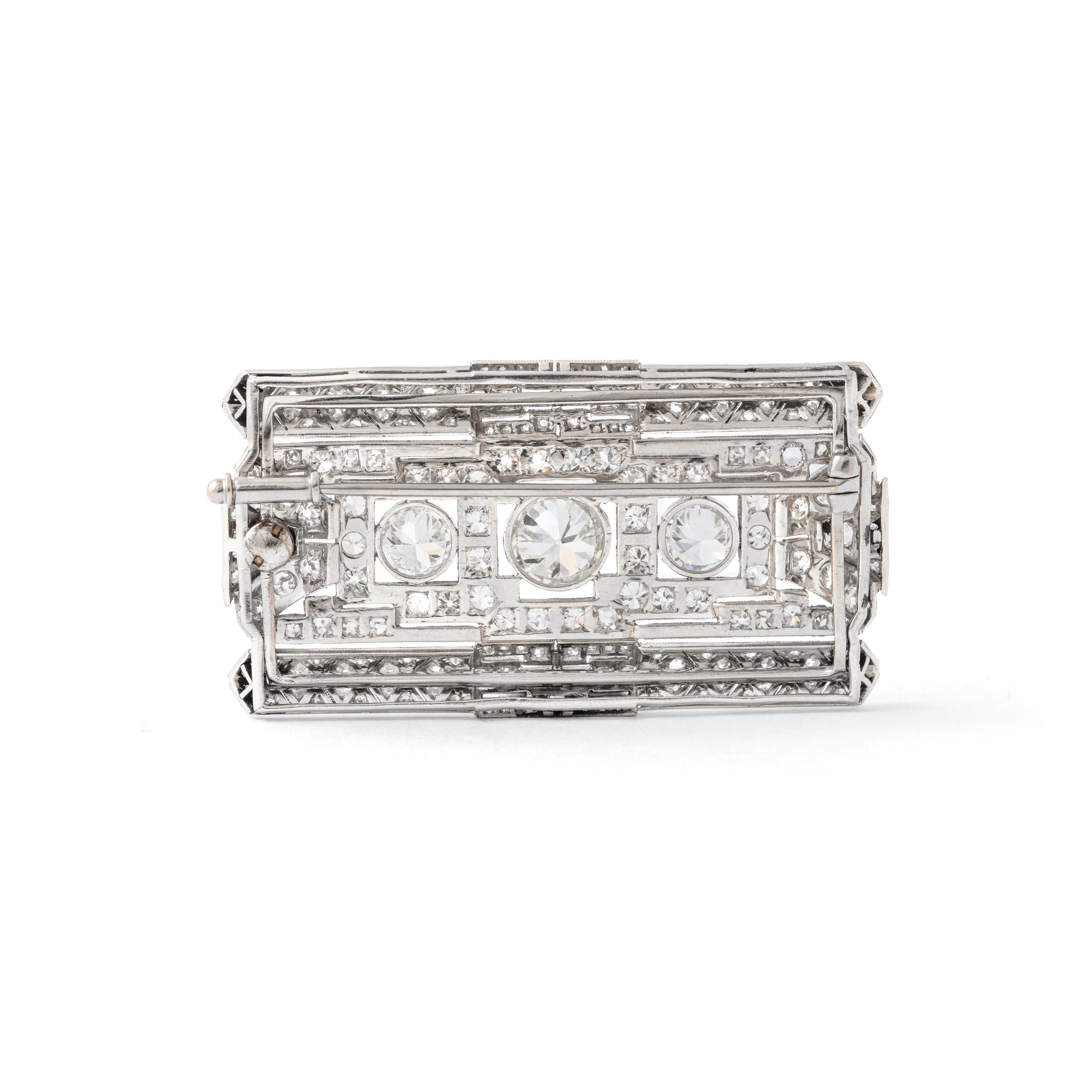 Art Deco Diamant-Brosche 1930er Jahre (Alteuropäischer Brillantschliff) im Angebot