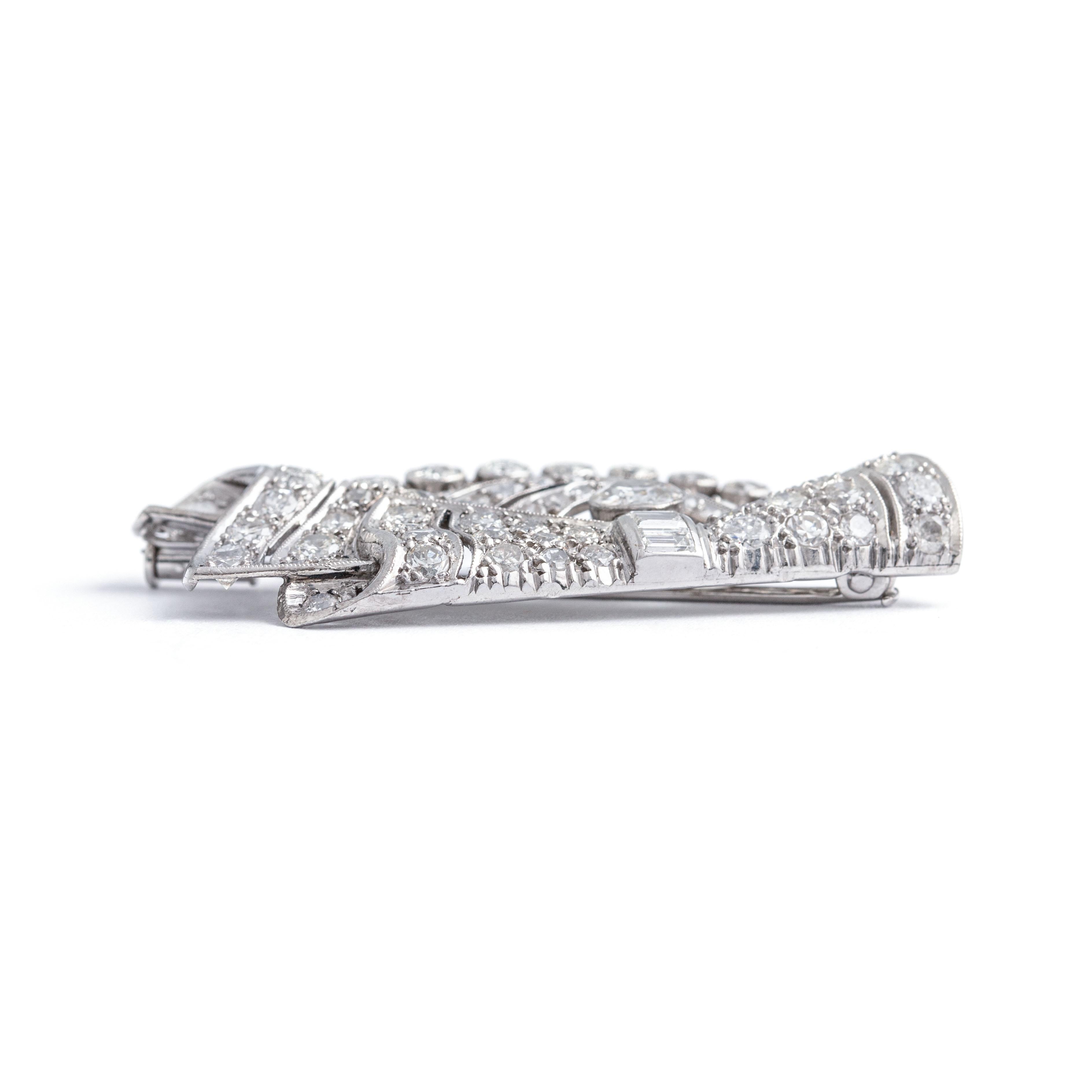 Women's or Men's Art Deco Diamond Brooch 1950S For Sale