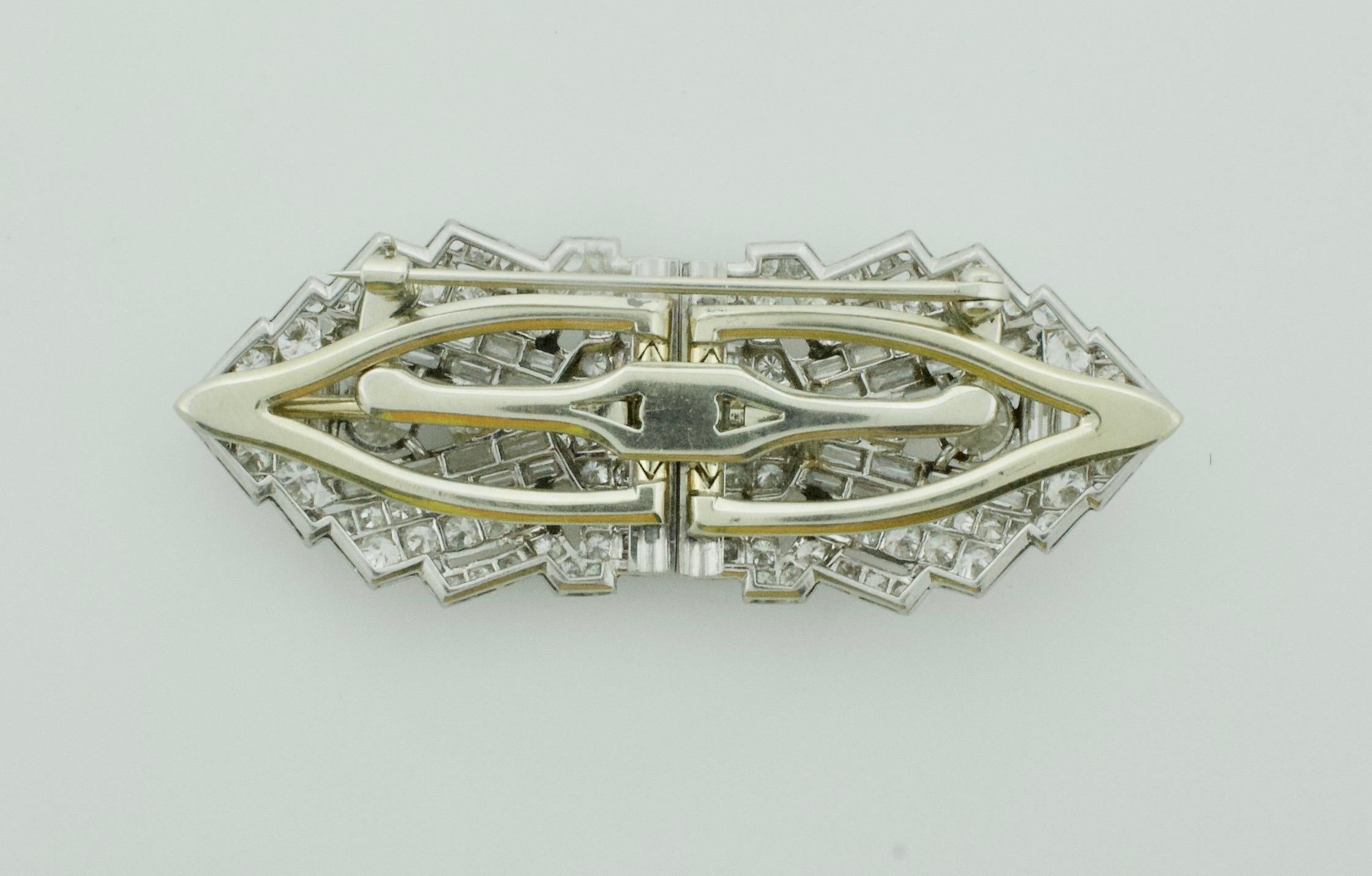 Art Deco Diamond Brooch Clips circa 1920s 7.70 Carat 6