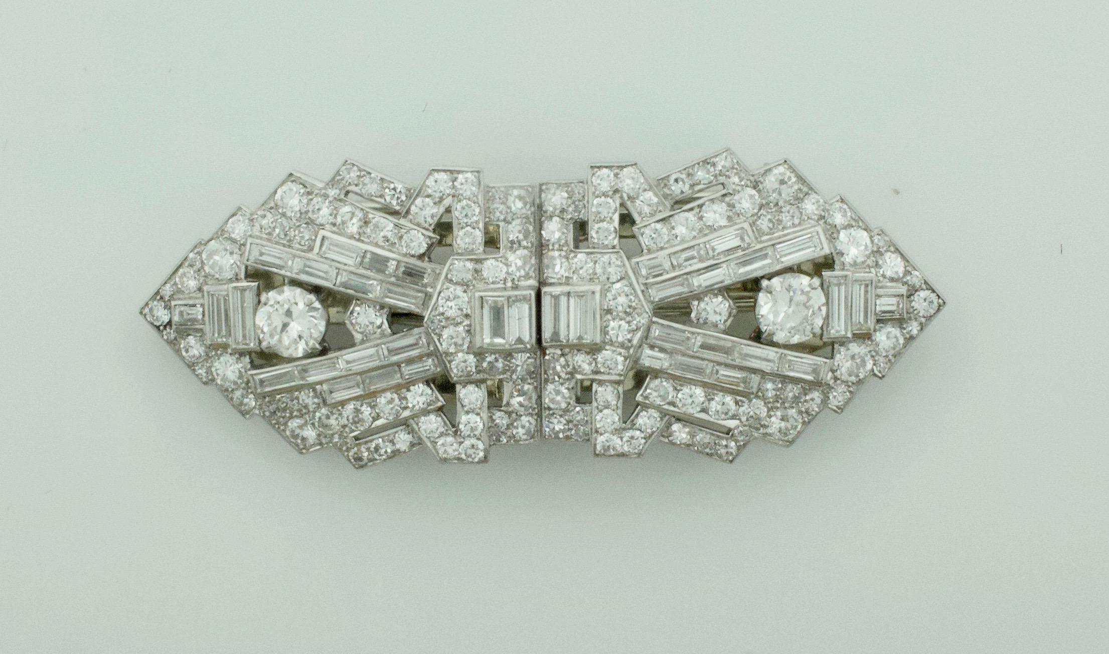 Art Deco Diamond Brooch Clips circa 1920s 7.70 Carat 7