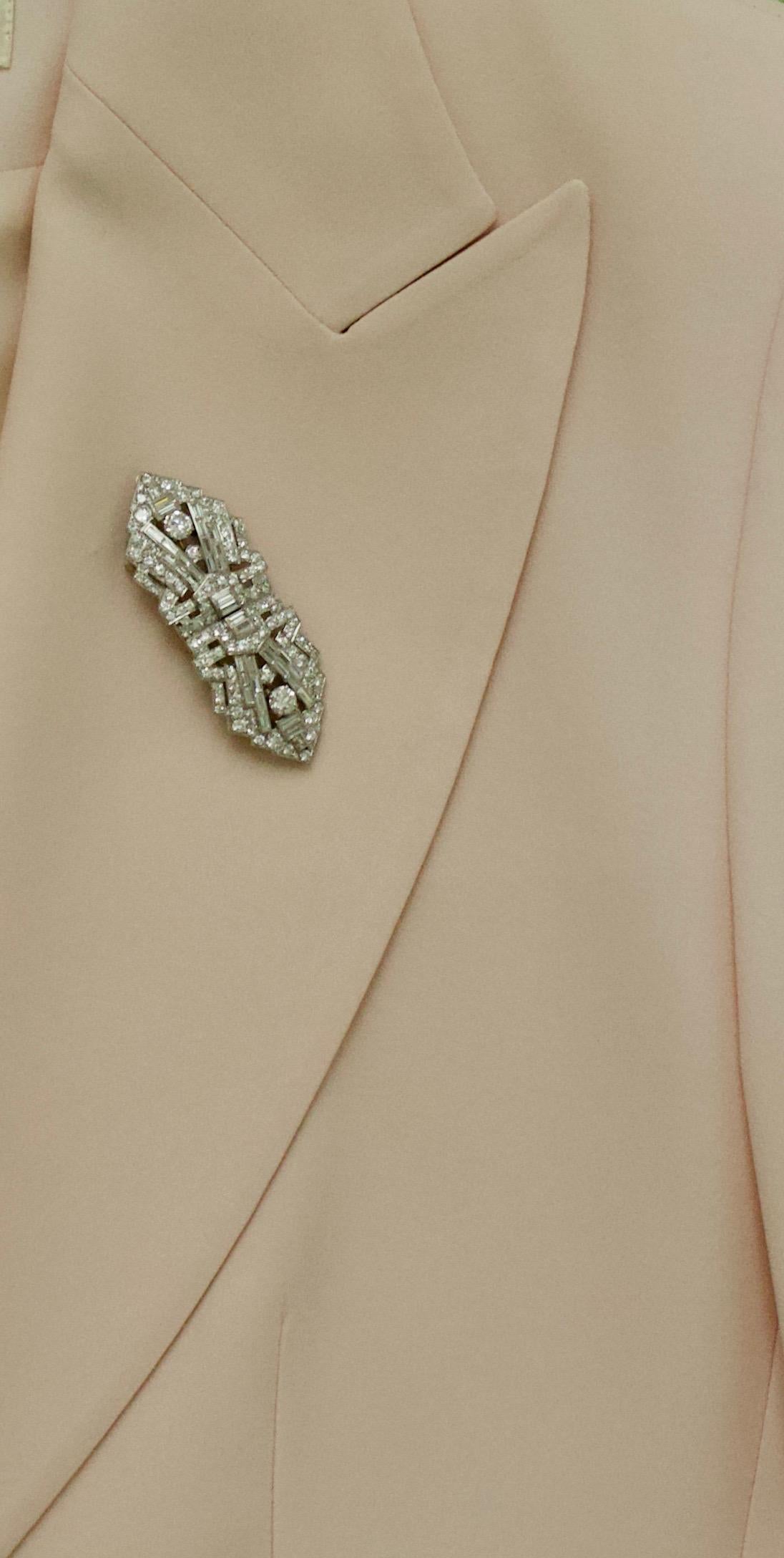 Baguette Cut Art Deco Diamond Brooch Clips circa 1920s 7.70 Carat