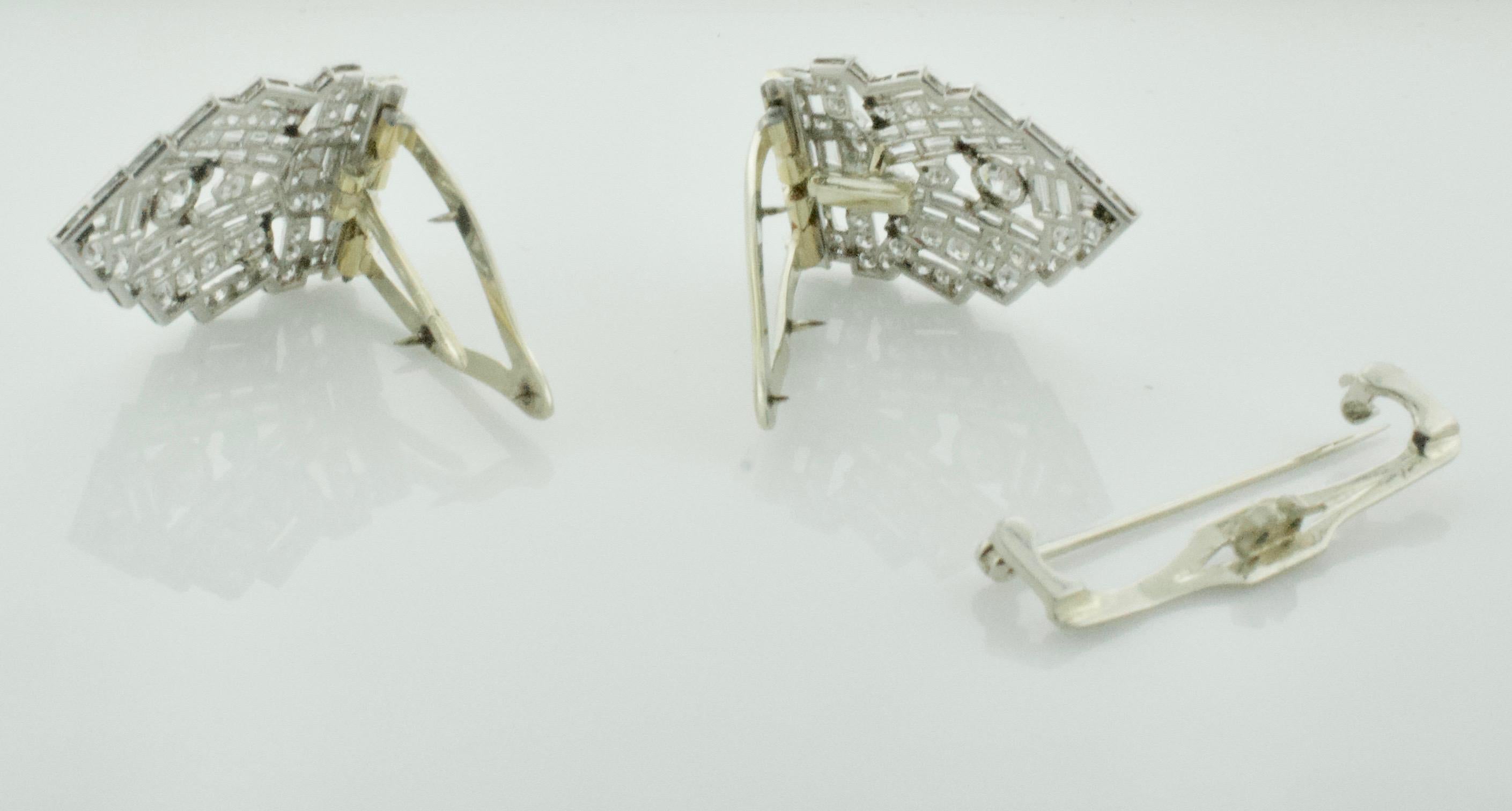 Art Deco Diamond Brooch Clips circa 1920s 7.70 Carat 2