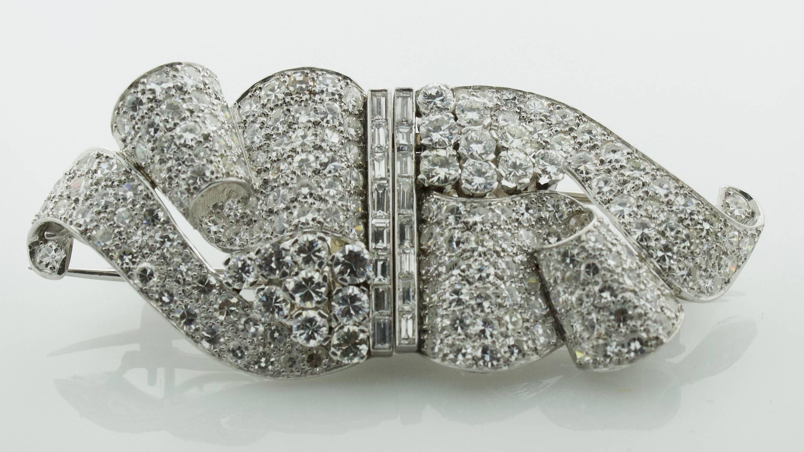 Art Deco Diamond Brooch-Clips Circa 1930's
With Over 10 carats of Diamonds
Infinite  Ways To Wear These Diamond Brooch Clips 
Besides The Great Depression The 1930's Produced Magnificent Jewels That The Well Healed Loved To Parade.  No it's Your