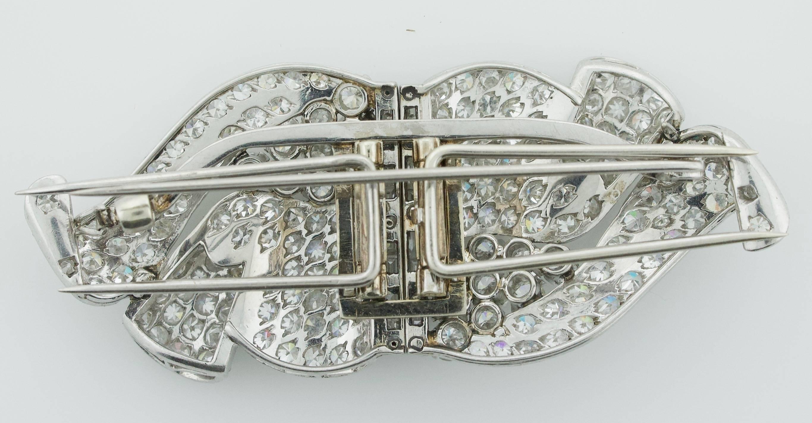 Baguette Cut Art Deco Diamond Brooch-Clips, circa 1930s For Sale