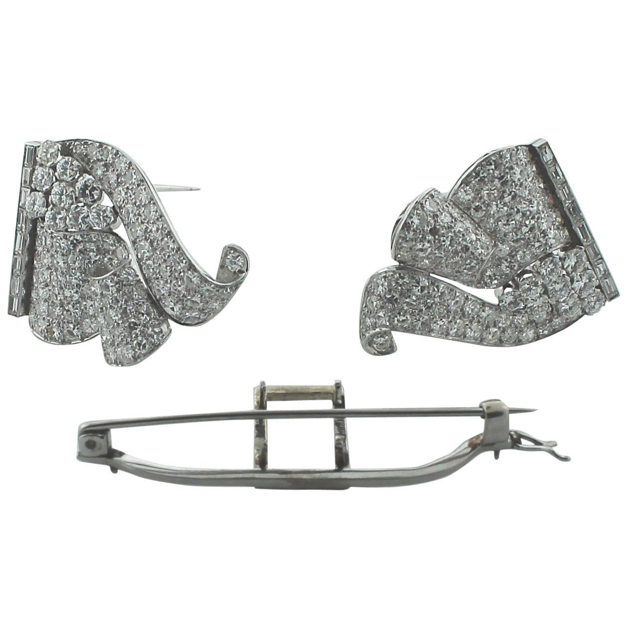 Art Deco Diamond Brooch-Clips, circa 1930s For Sale