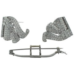 Antique Art Deco Diamond Brooch-Clips, circa 1930s
