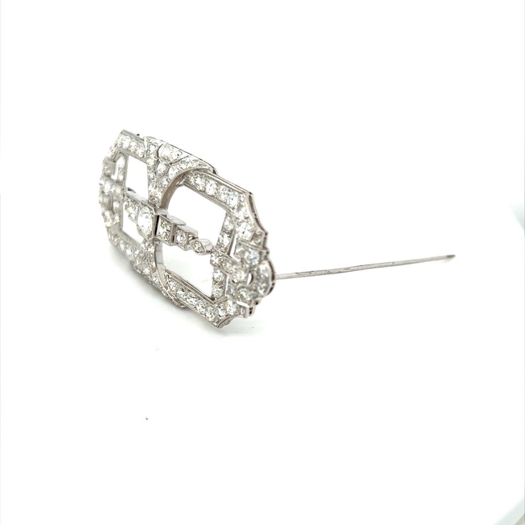 Art Deco 5.50 Carat Old European Cut Diamond Platinum Brooch Pin In Excellent Condition For Sale In Beverly Hills, CA