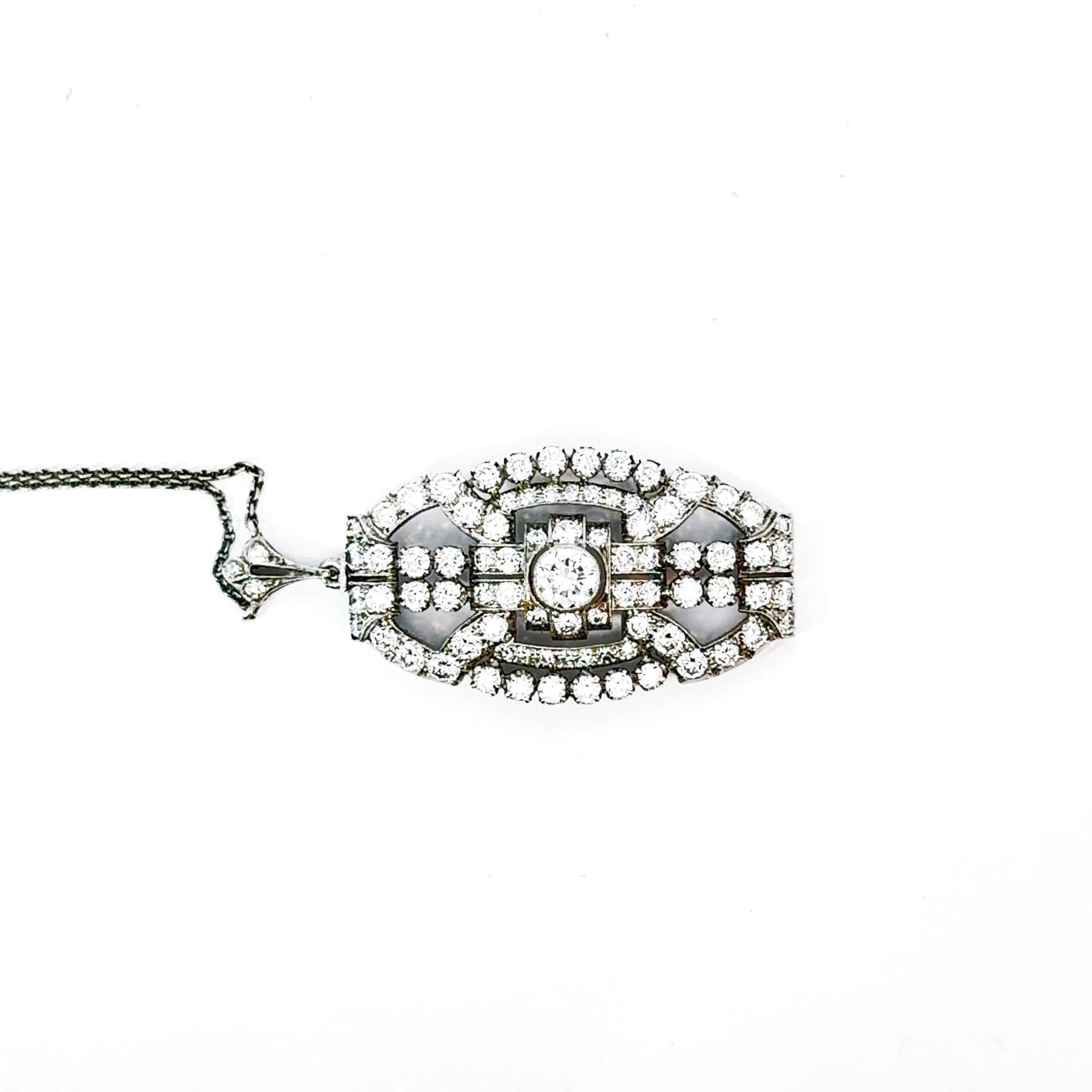 Women's or Men's Art Deco Diamond Brooch/Necklace For Sale