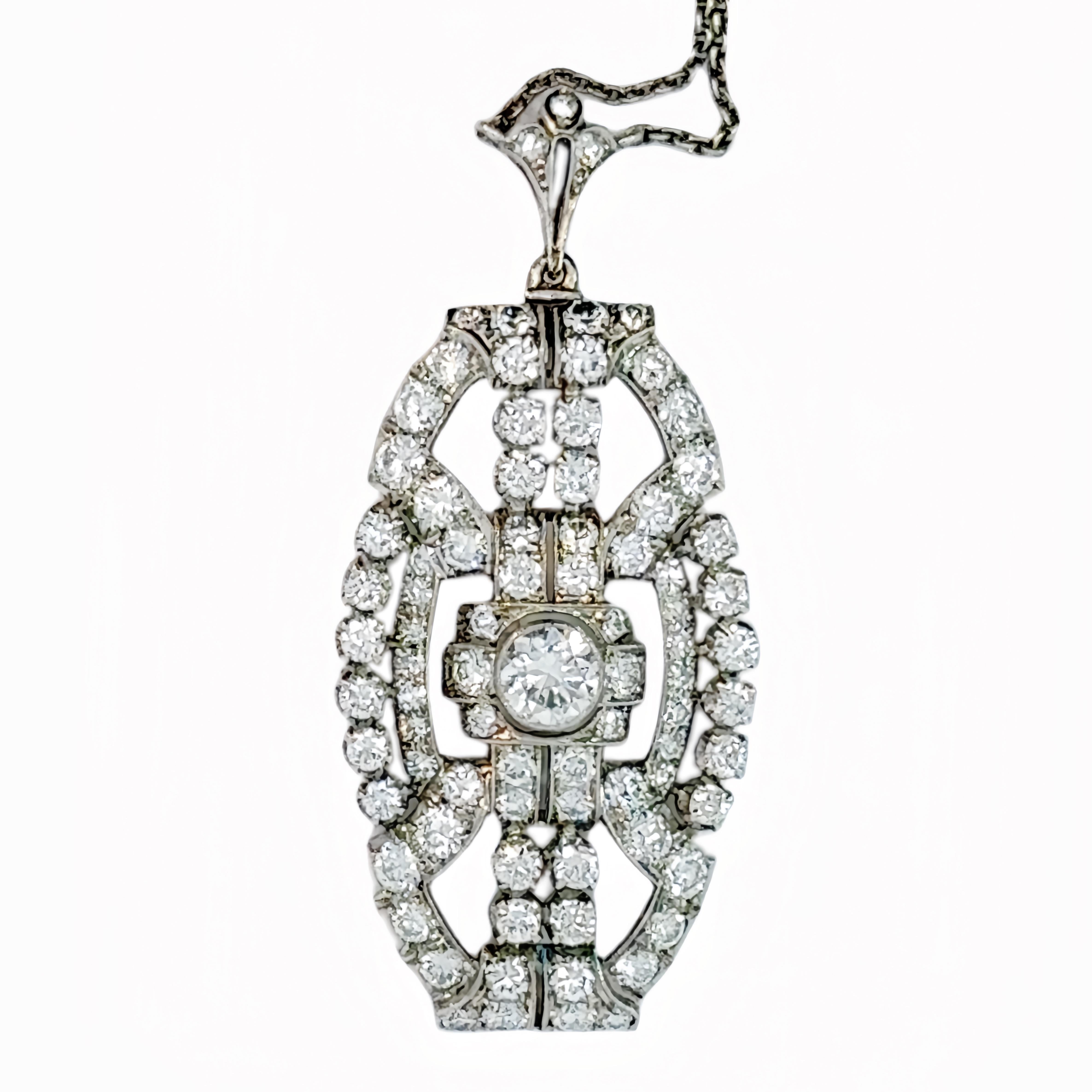 Art Deco Diamant-Brosche/Halskette mit Diamanten im Angebot