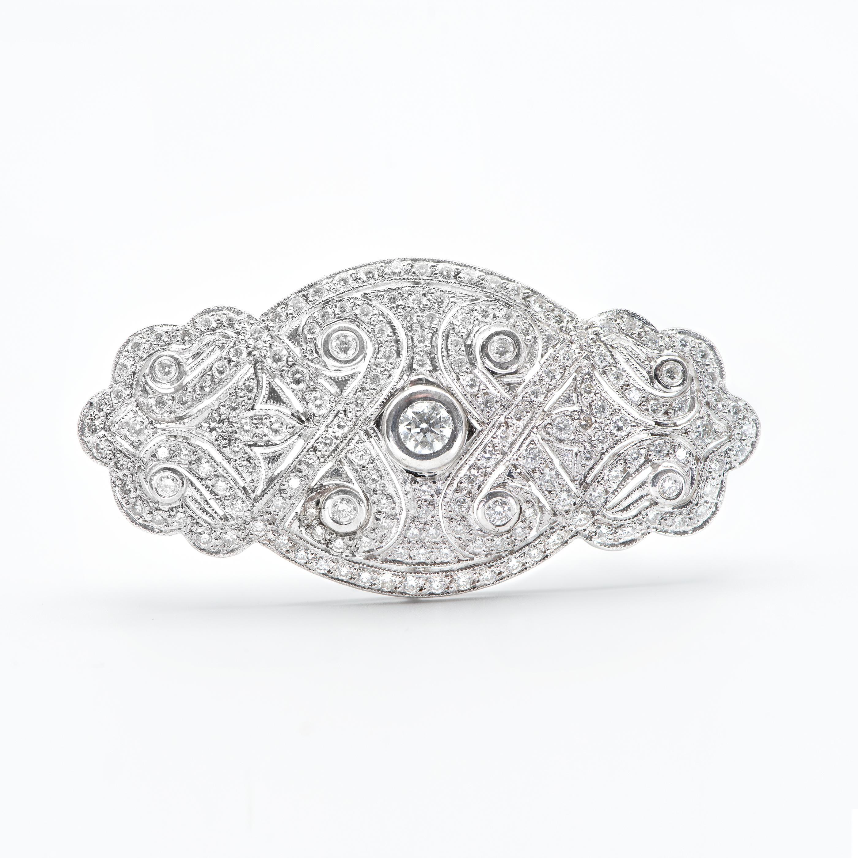 Spilla con diamante Art Deco in oro bianco e diamanti