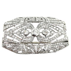 Art Deco Diamond Brooch, Platinum + 18K White gold, 4CT Old European cut Diamond Art Deco Diamond Brooch, Platinum + 18K White gold, 4CT Old European cut Diamond