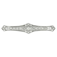 Used Art Deco Diamond Brooch with 0.95ct of Diamonds, Circa 1920-1930's, Platinum