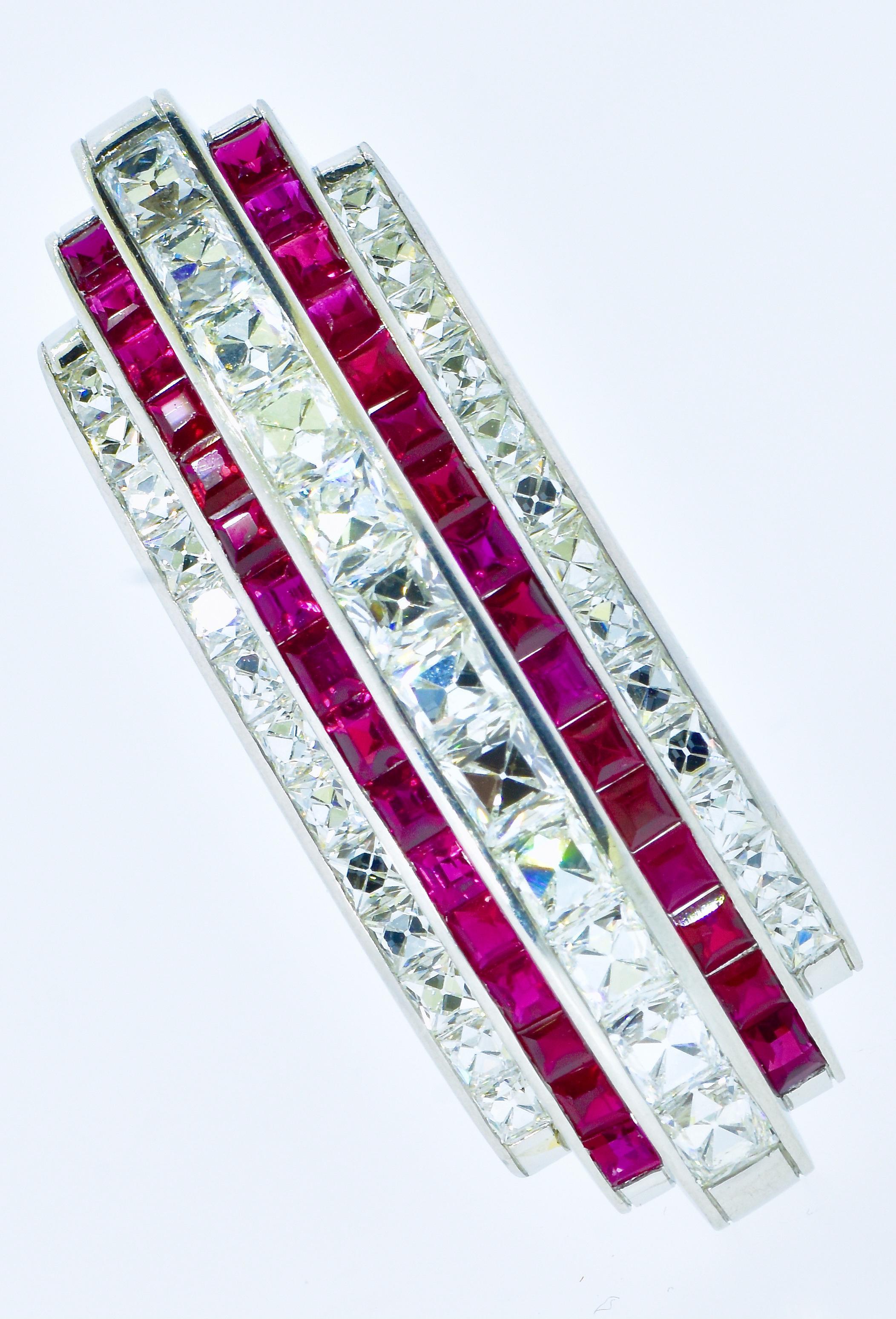 Art Deco Diamond & Burma Sapphire & Ruby  Brooches, one by Cartier, c. 1920. For Sale 6